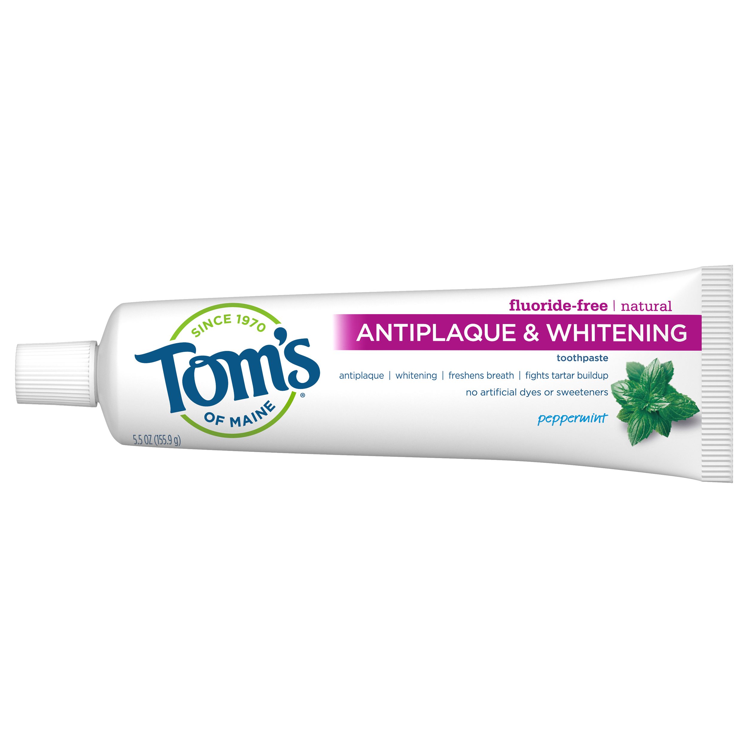 Tom's Of Maine Antiplaque and Whitening Fluoride-Free Natural Toothpaste, Peppermint, 5.5 OZ