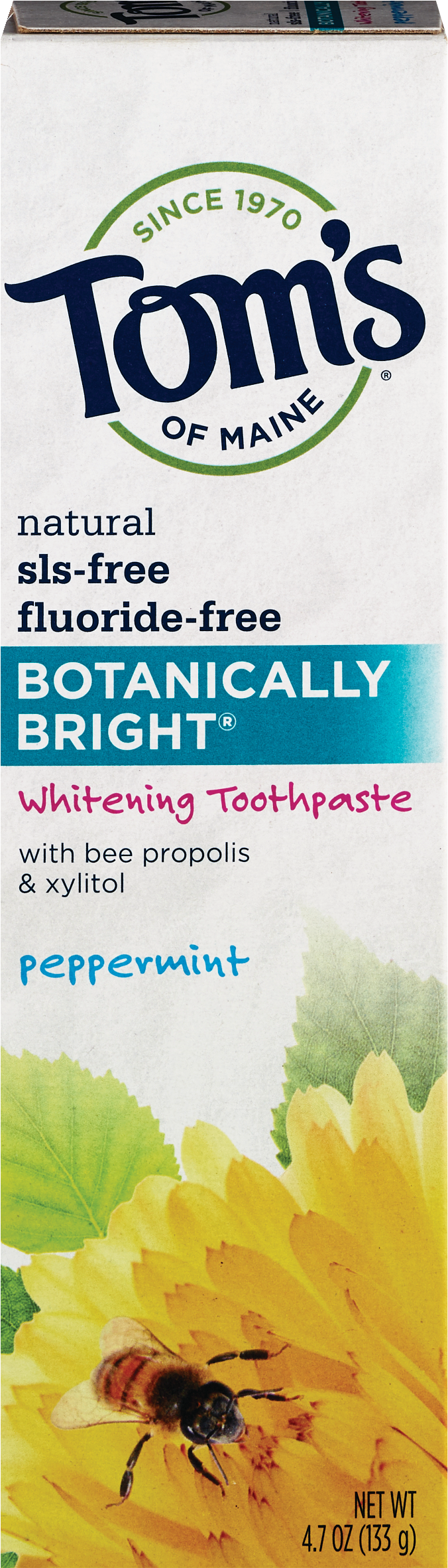 Tom's Of Maine Botanically Bright Whitening Fluoride-Free and SLS-Free Natural Toothpaste, Peppermint, 4.7 OZ