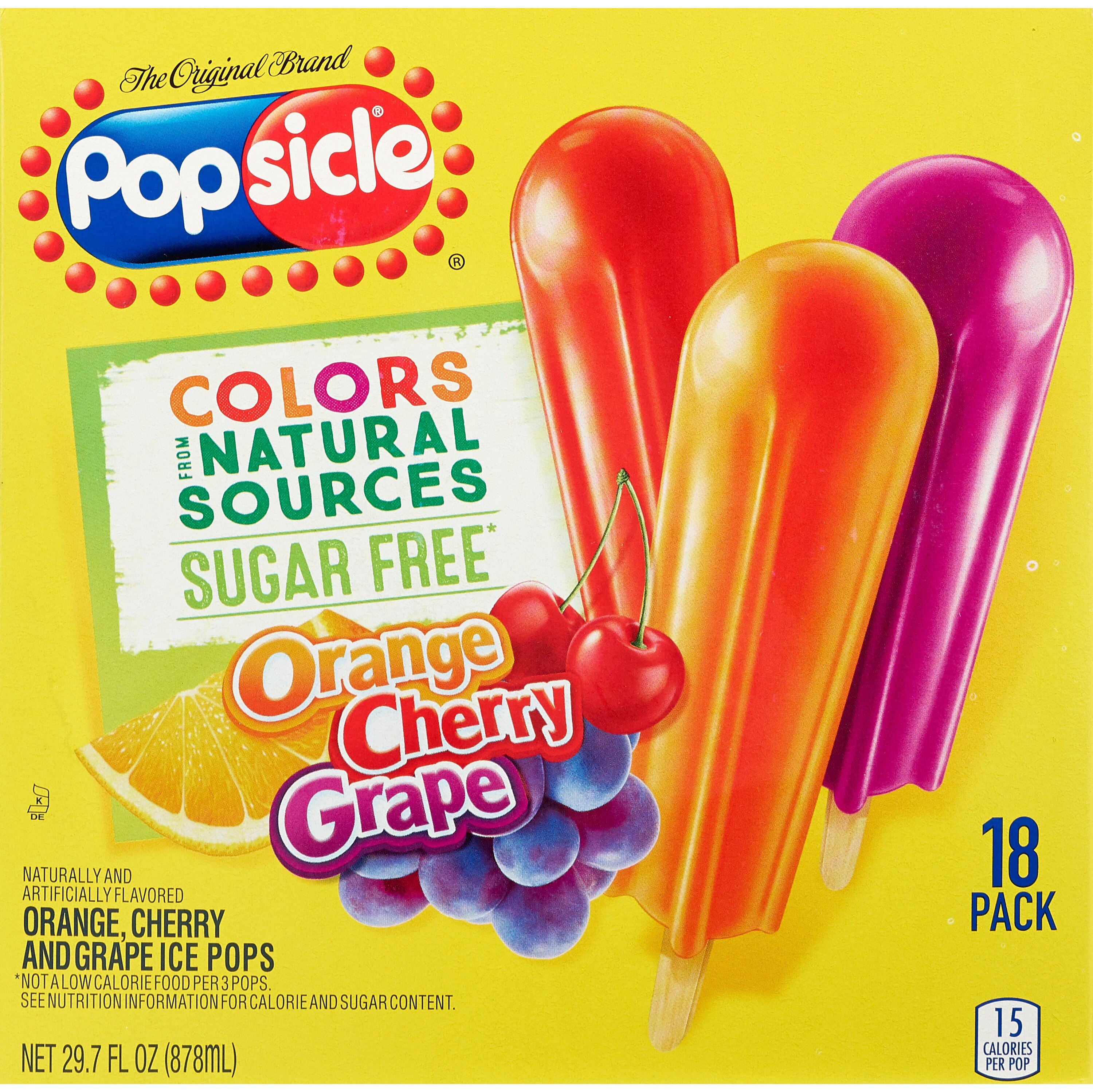 Popsicle Frozen Ice Pops Orange, Cherry, Grape, 18 ct, 29.7 oz