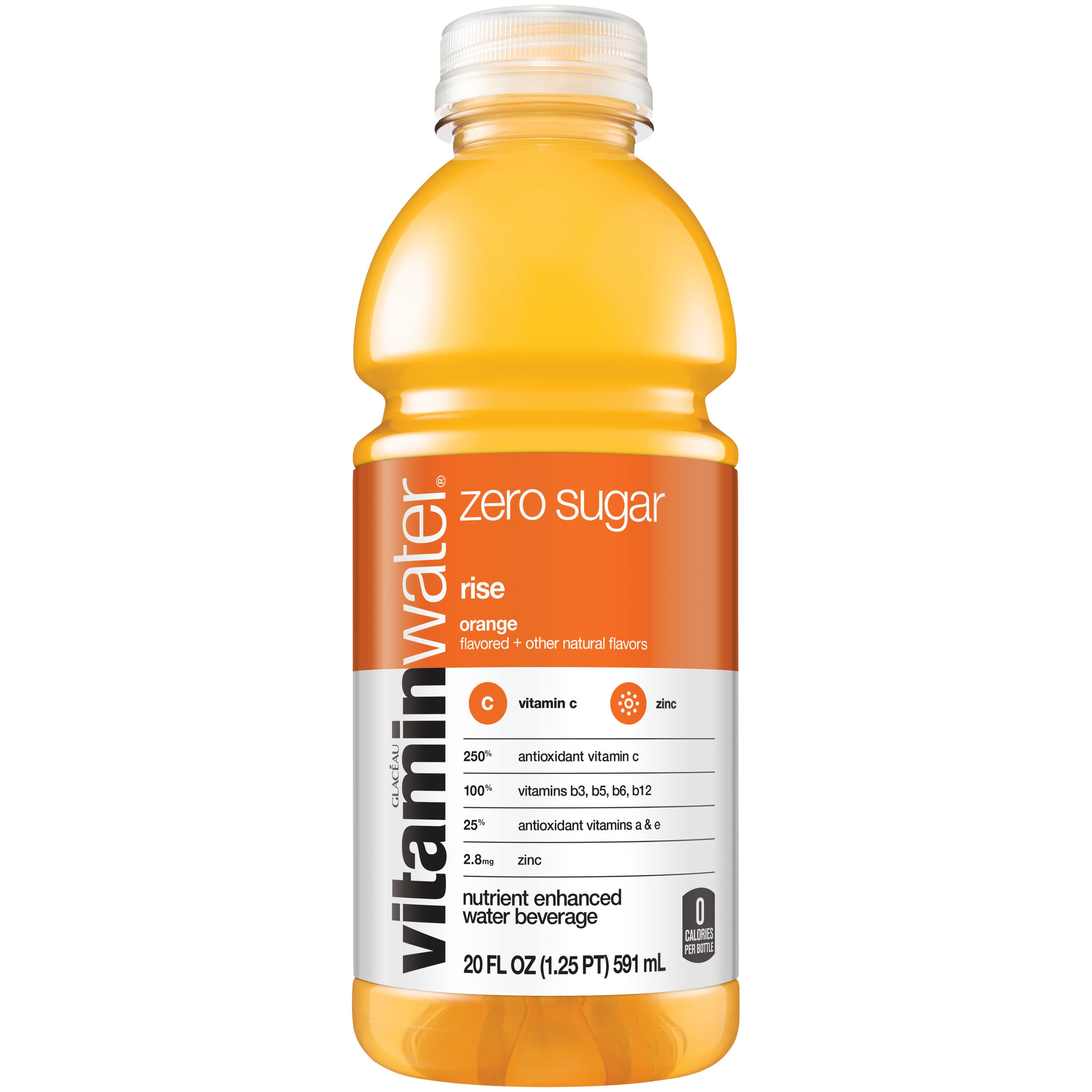 Vitaminwater Zero Sugar Rise, Electrolyte Enhanced Water W/ Vitamins, Orange Drink, 20 OZ