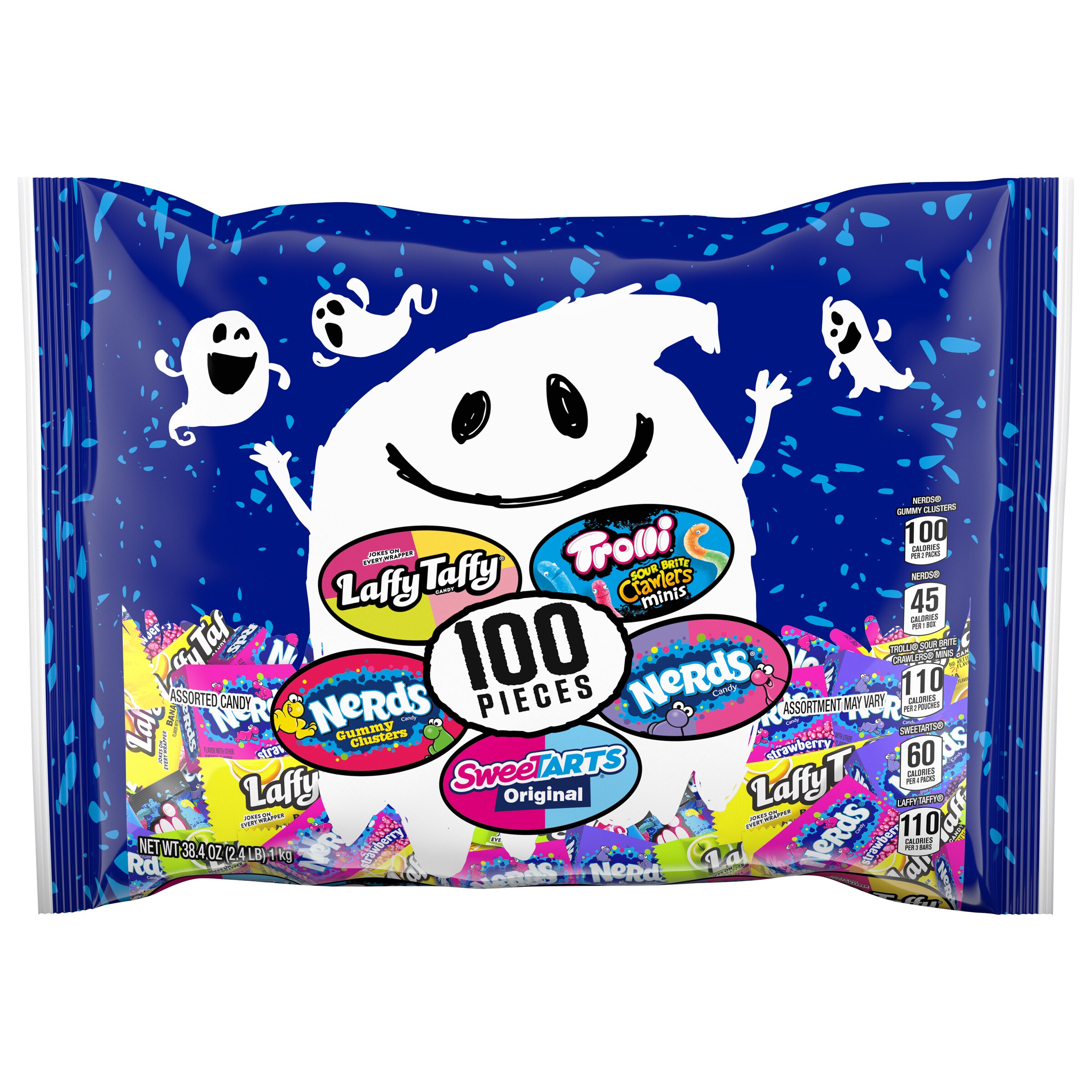 SweeTARTS, Nerds, Nerds Gummy Clusters, Laffy Taffy, and Trolli Sour Brite Crawlers Minis, Ghostly Goodies Mixed Bag, 100 ct, 38.4 oz