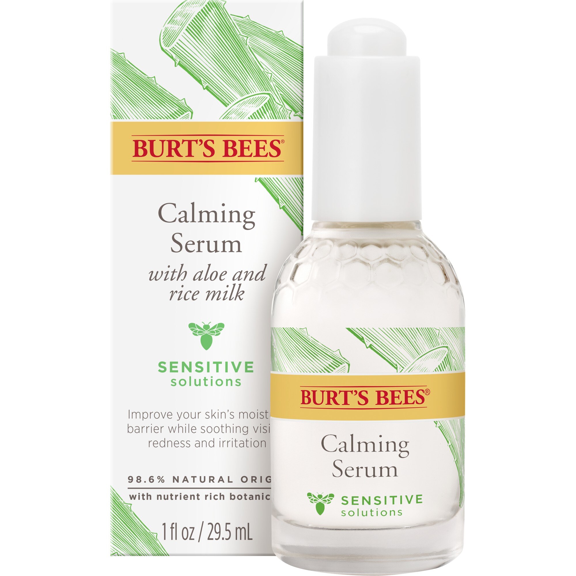 Burt's Bees Sensitive Solutions Calming Serum ,98.6% Natural Origin, 1 OZ