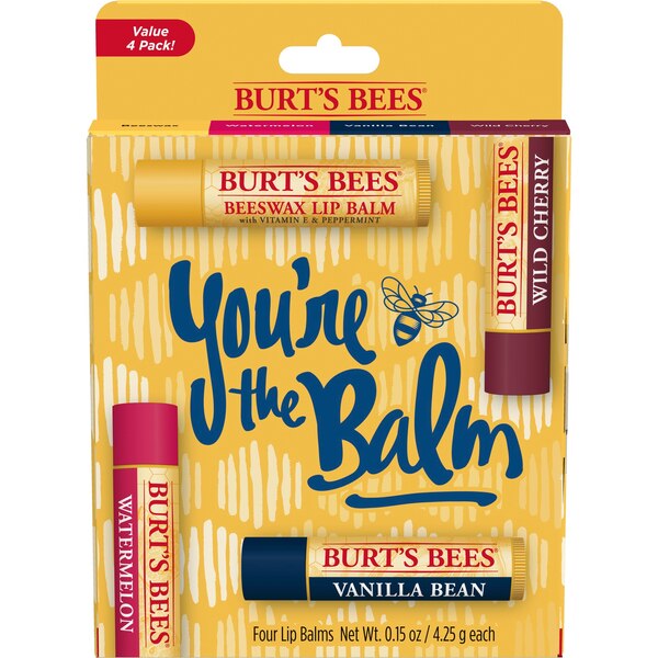 Burt's Bees You're the Balm Lip Balm 4 Pack, Beeswax, Wild Cherry, Vanilla Bean and Watermelon