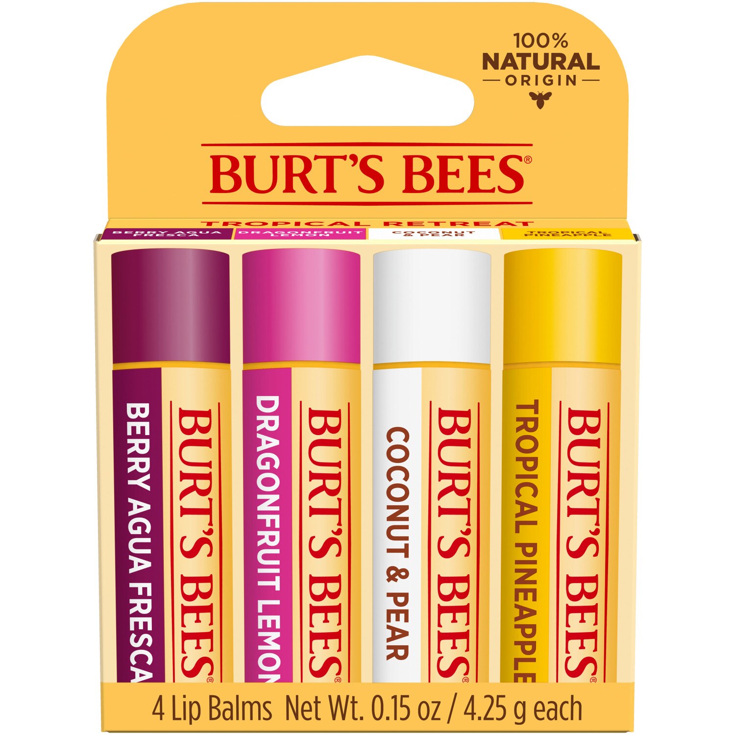 Burt's Bees 100% Natural Origin Moisturizing Lip Balm, Tropical Multi-Pack, 4 Tubes