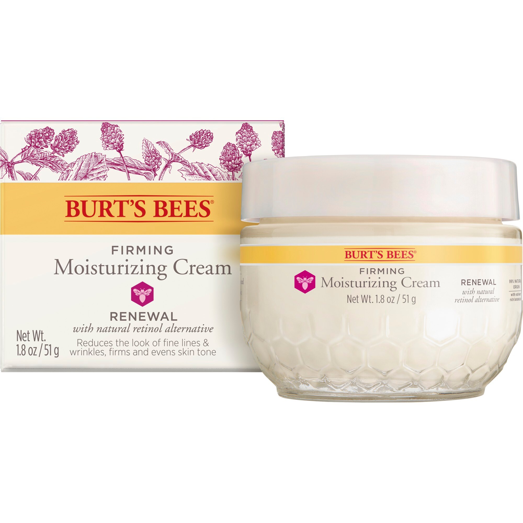 Burt's Bees Renewal Firming Moisturizing Cream with Bakuchiol, A Natural Retinol Alternative, 1.8 oz