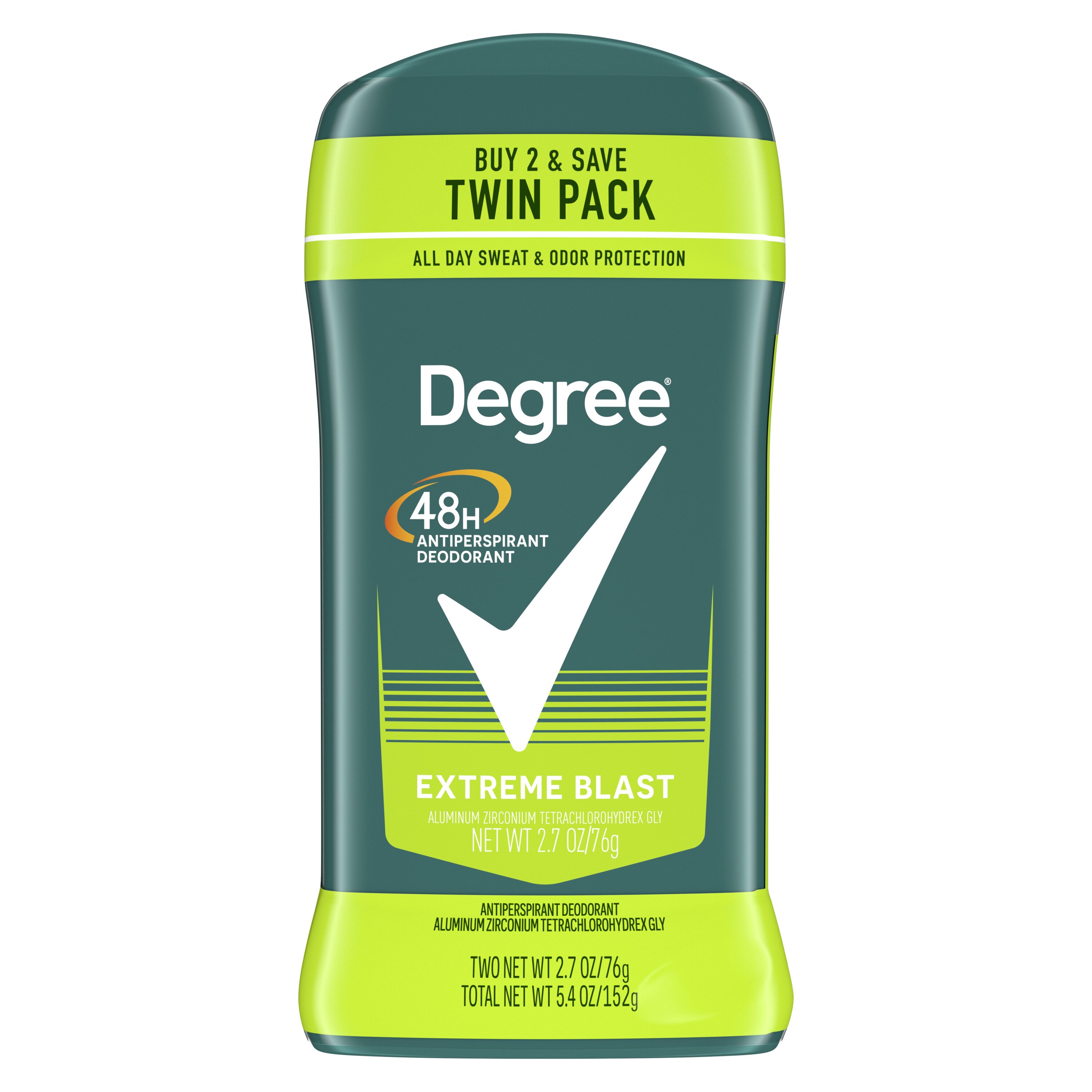 Degree 48-Hour Antiperspirant & Deodorant Stick, Extreme Blast, 2.7 OZ, 2 Pack