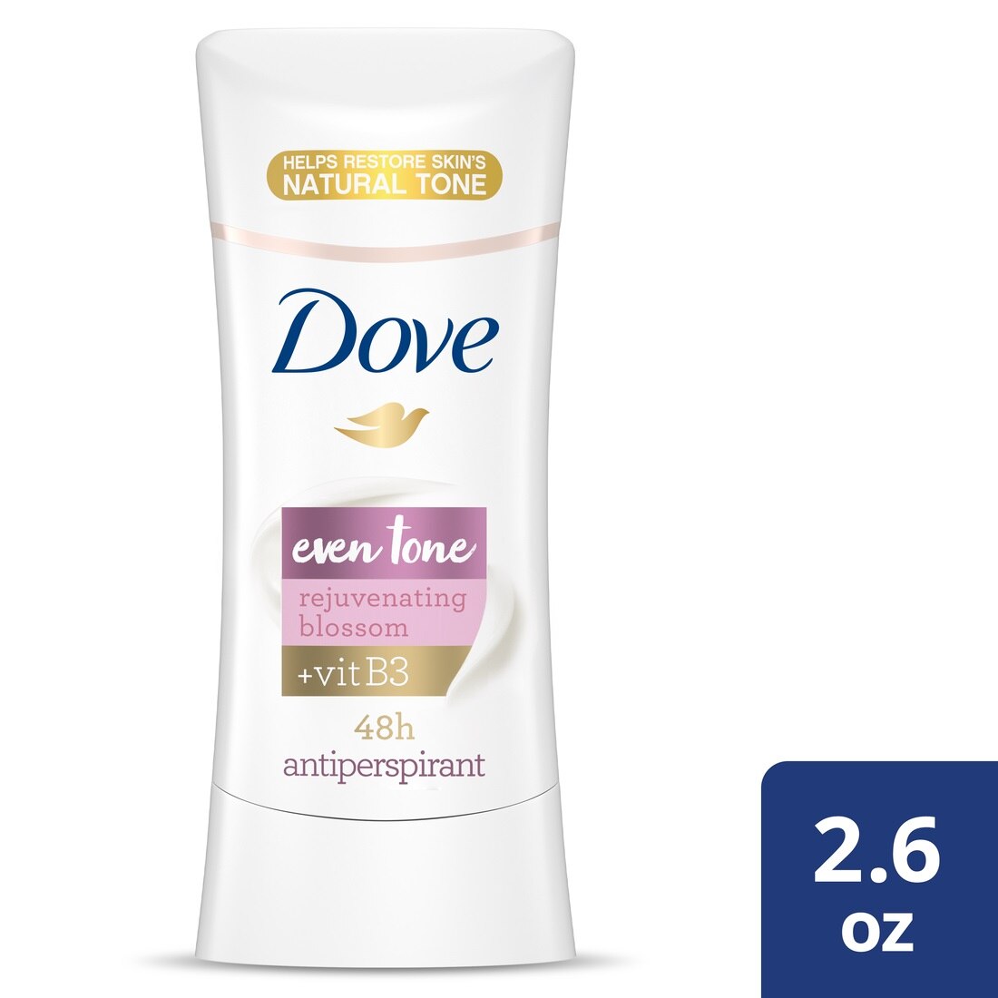 Dove Even Tone 48-Hour Antiperspirant Stick, Peach Blossom & Rice Milk, 2.6 OZ