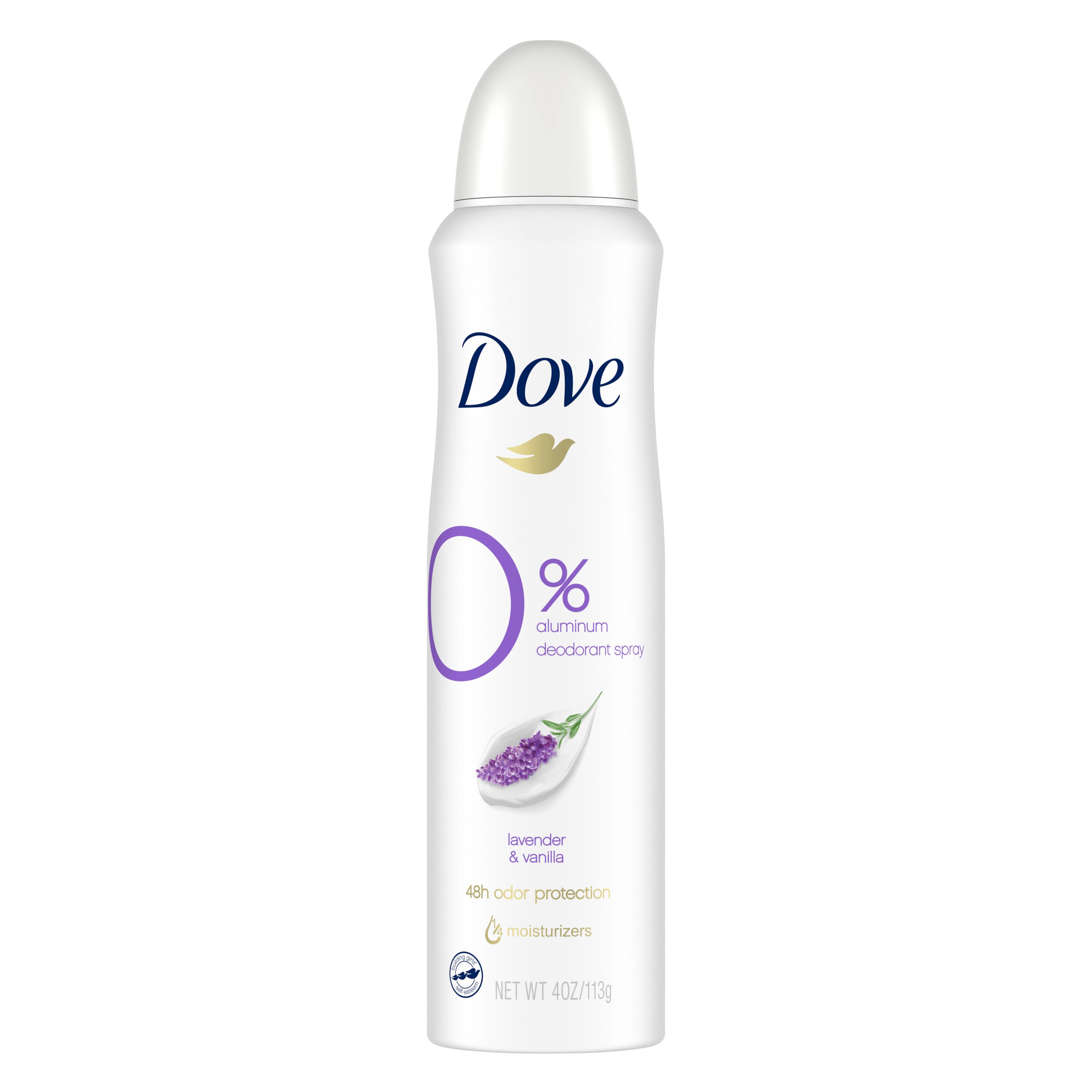 Dove 0% Aluminum 48-Hour Deodorant Dry Spray, Lavender & Vanilla, 4 OZ