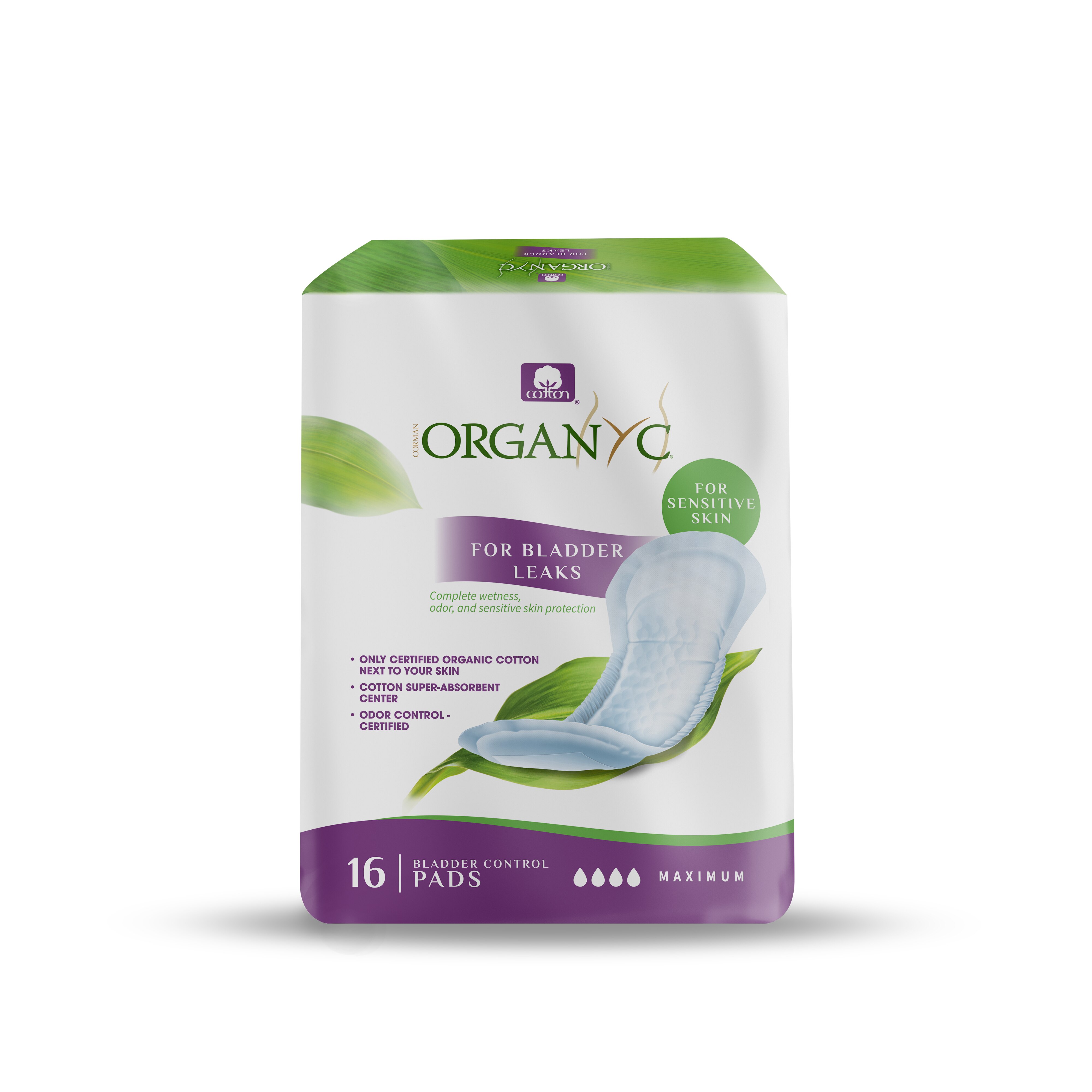 Organyc 100% Organic Cotton Pads for Bladder Leaks Maximum Absorbancy