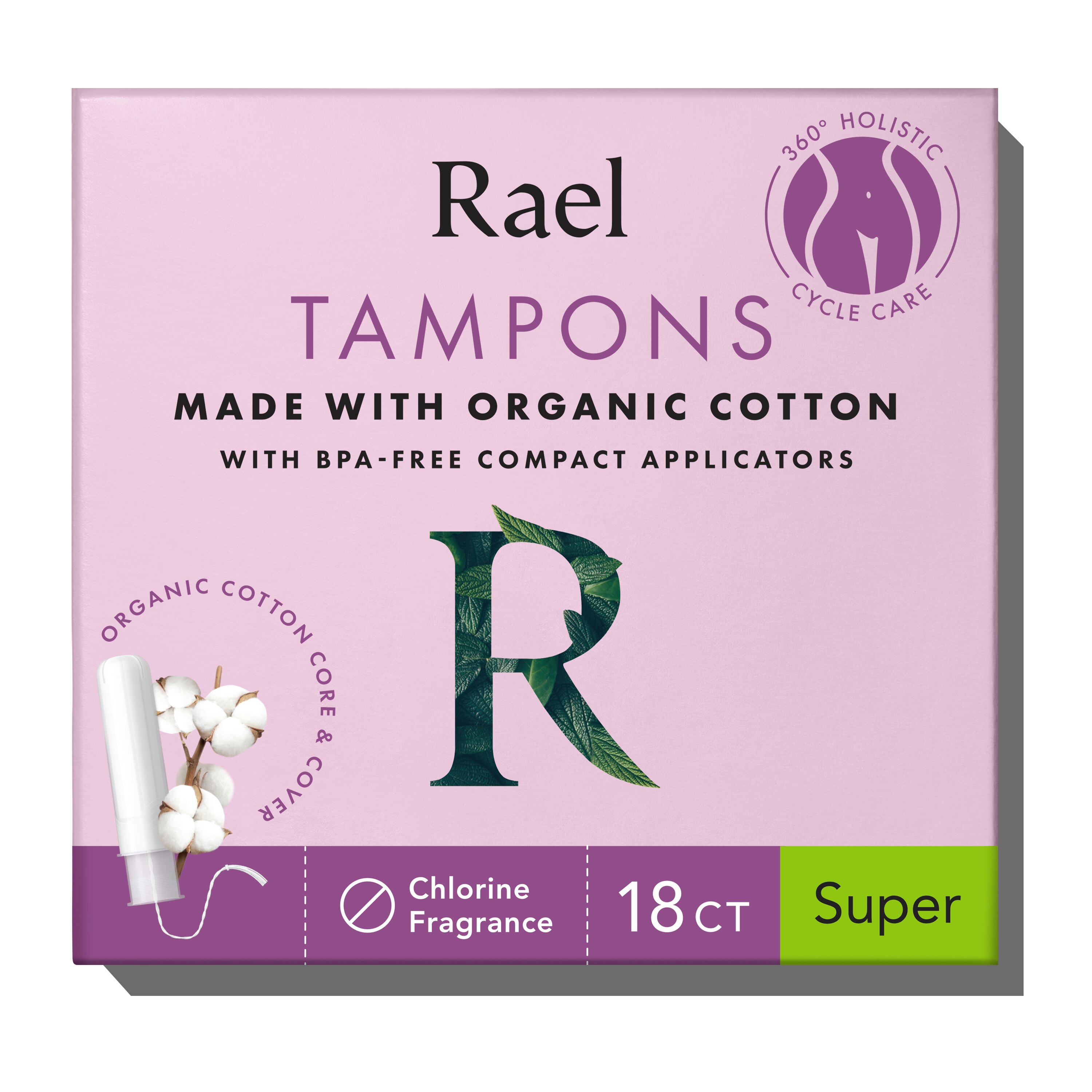 Rael Organic Cotton Regular Tampons with BPA-Free Compact Applicators