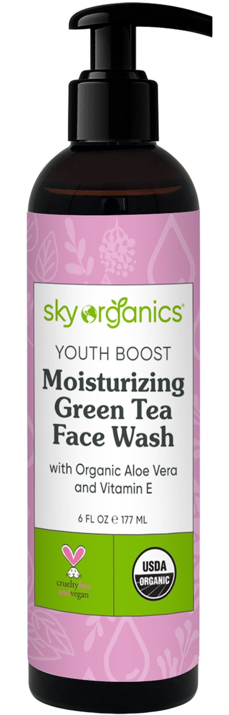 Sky Organics Youth Boost Moisturizing Green Tea Face Wash, 6 OZ