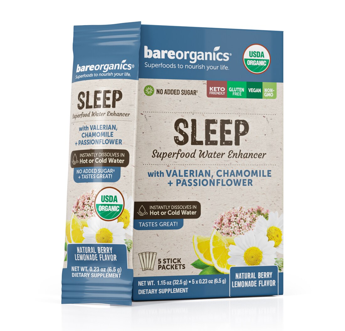 BareOrganics Sleep Blend Superfood Water Enhancer, Natural Berry Lemonade Flavor, 5 CT