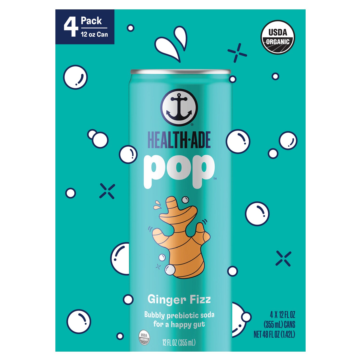 Health-Ade Pop Ginger Fizz, 4 Pack