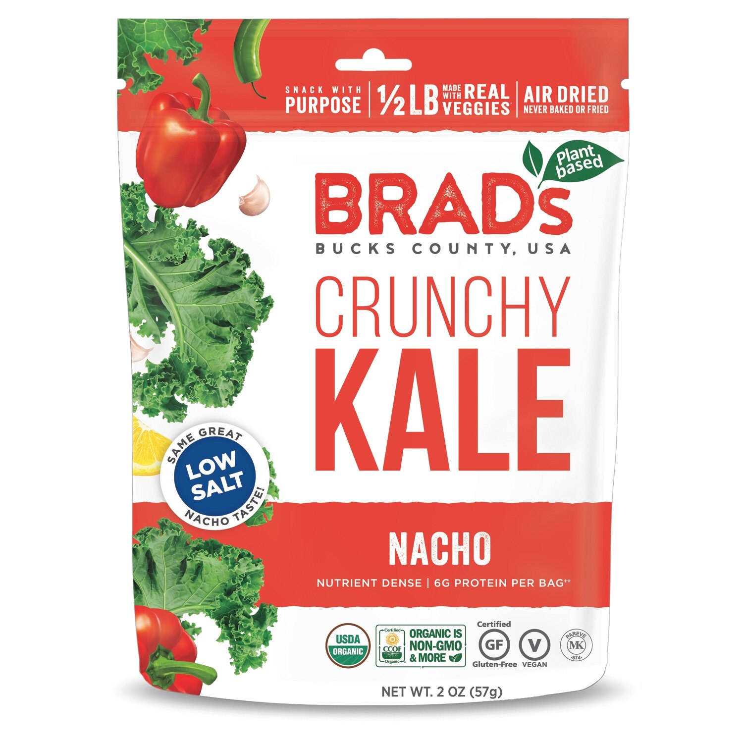 Brad's Plant Based Organic Crunchy Kale, Nacho Low Salt, 2 oz