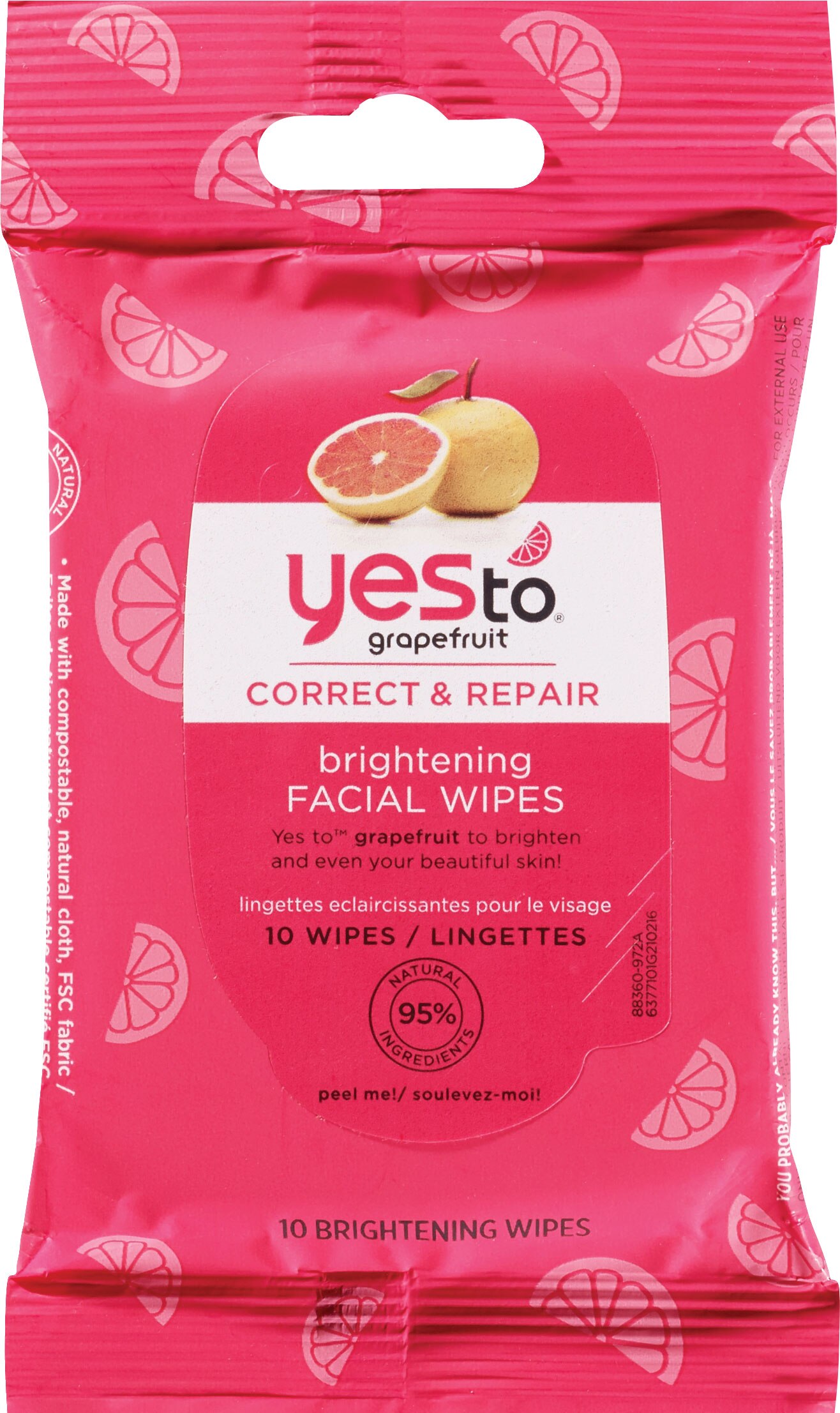 Yes To Grapefruit Brightening Facial Wipes, 10/Pack