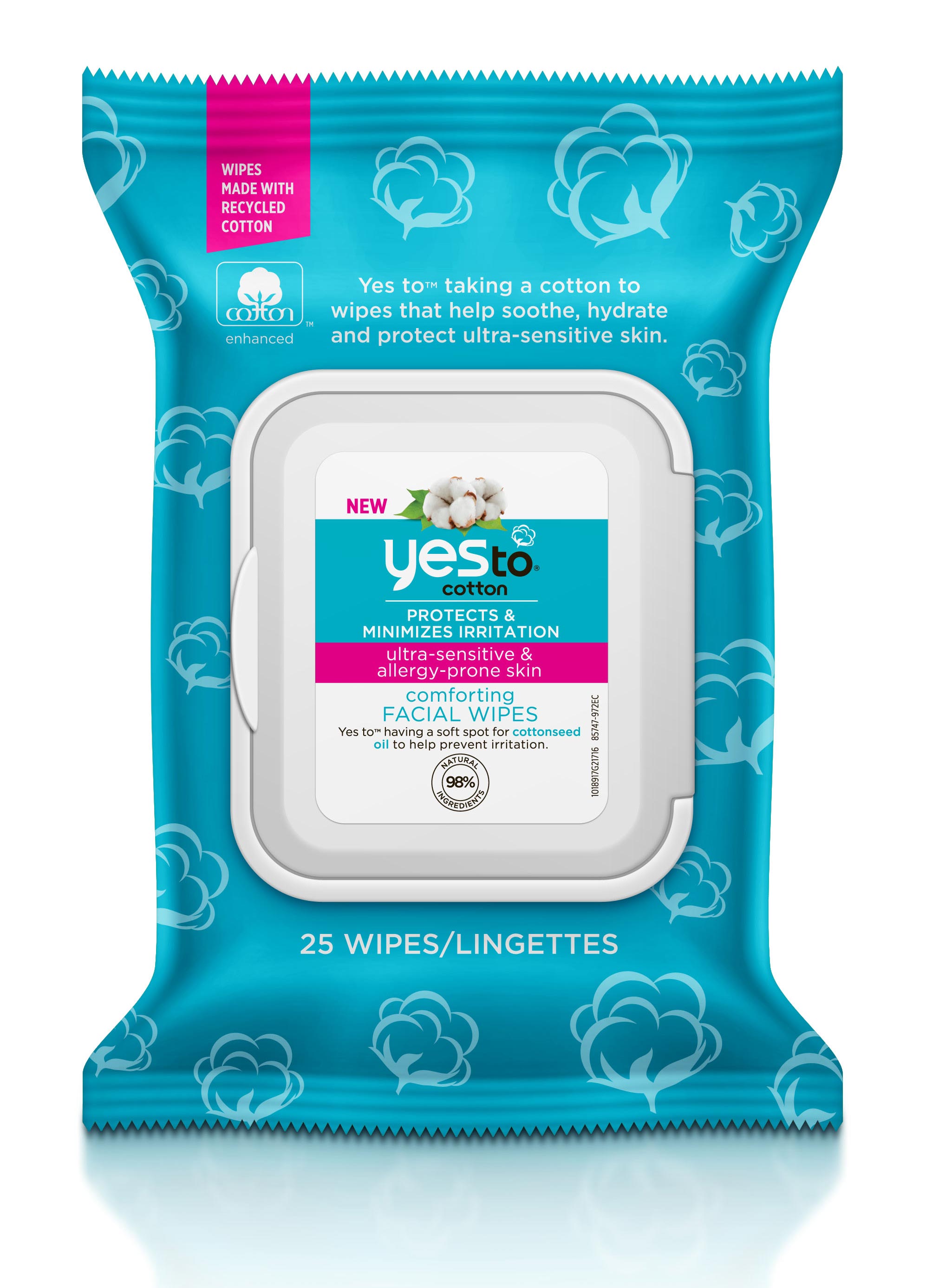 Yes To Cotton Facial Wipes, 25/Pack