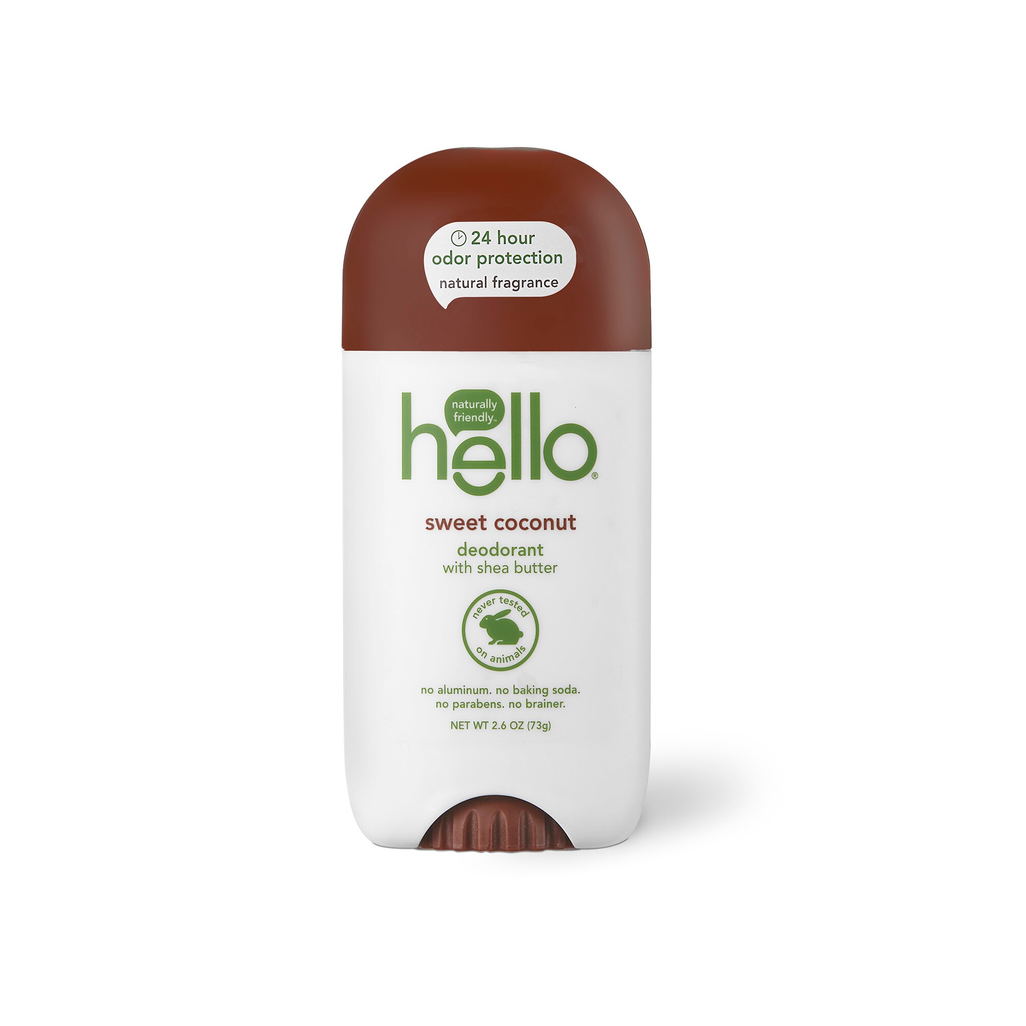 hello 24-Hour Deodorant Stick, Sweet Coconut, Shea Butter, 2.6 OZ