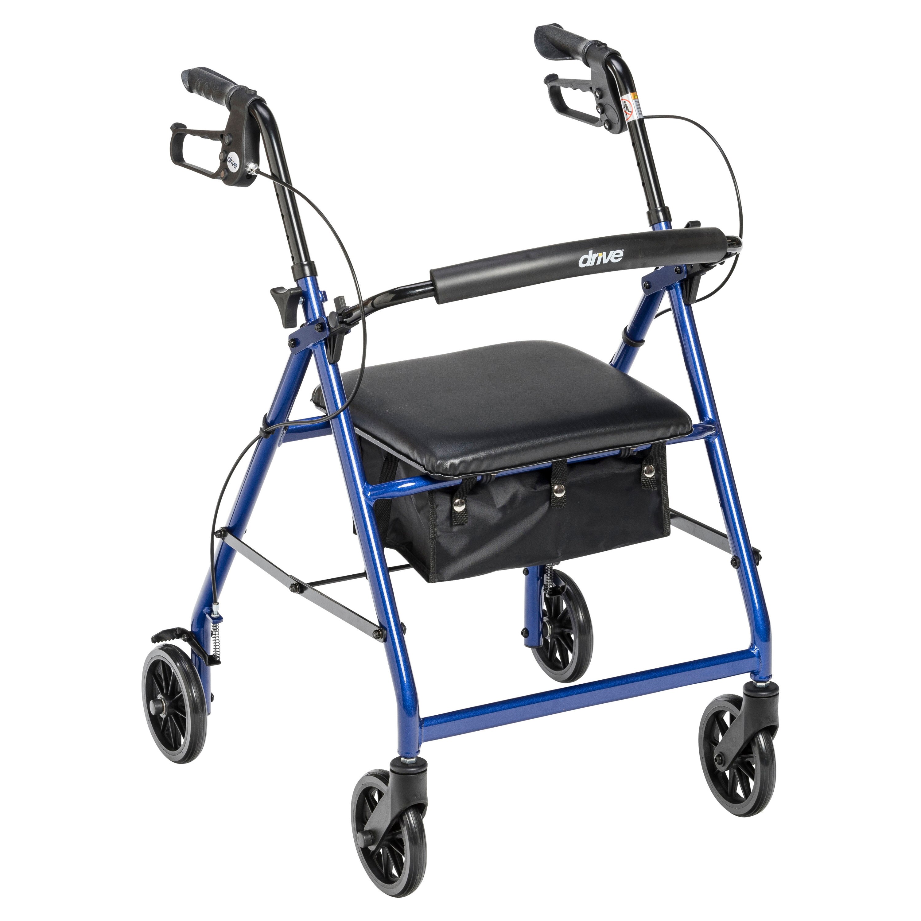 Drive Medical Walker Rollator with 6"" Wheels Fold Up Removable Back Support and Padded Seat