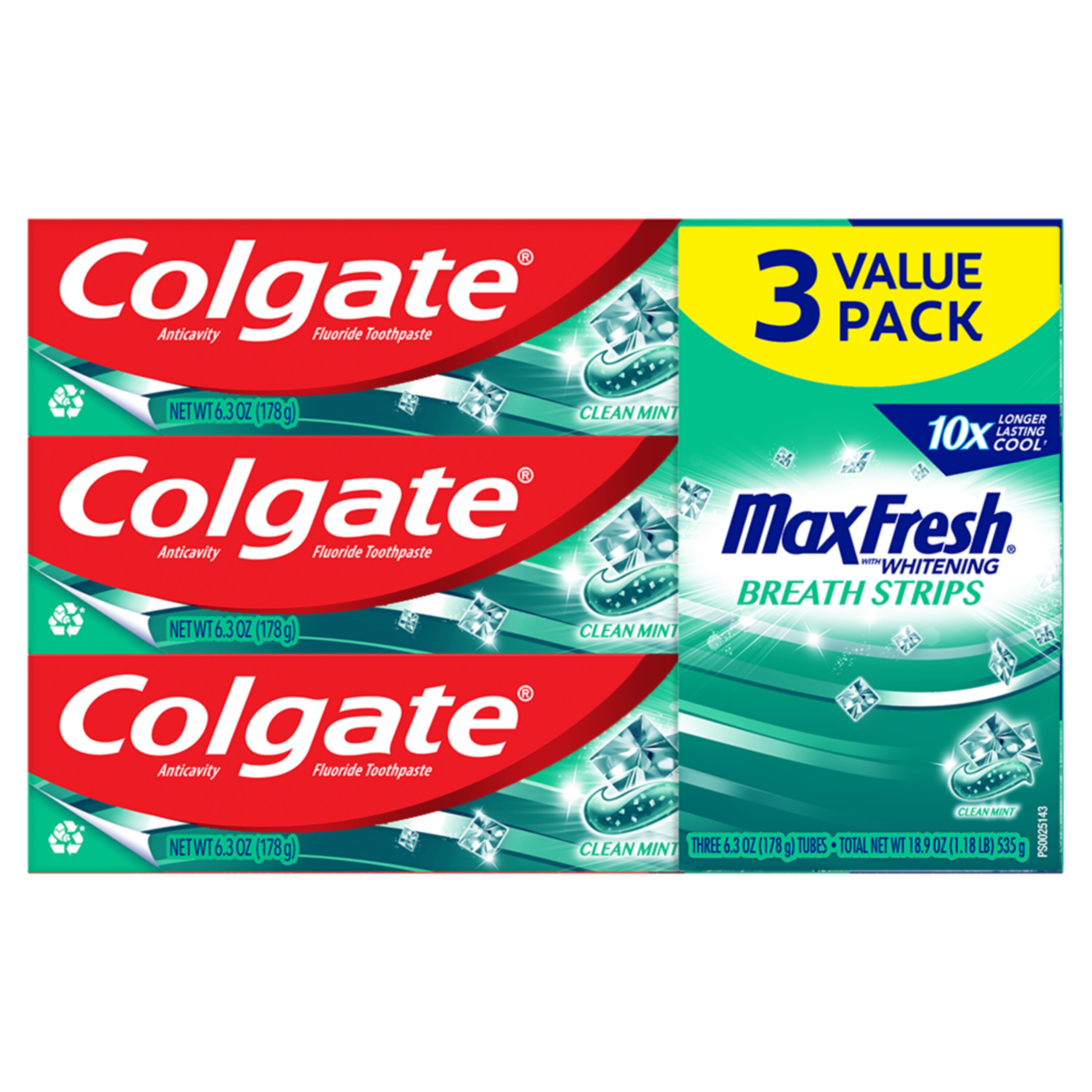 Colgate Max Fresh Whitening Anticavity Fluoride Toothpaste with Breath Strips, Clean Mint