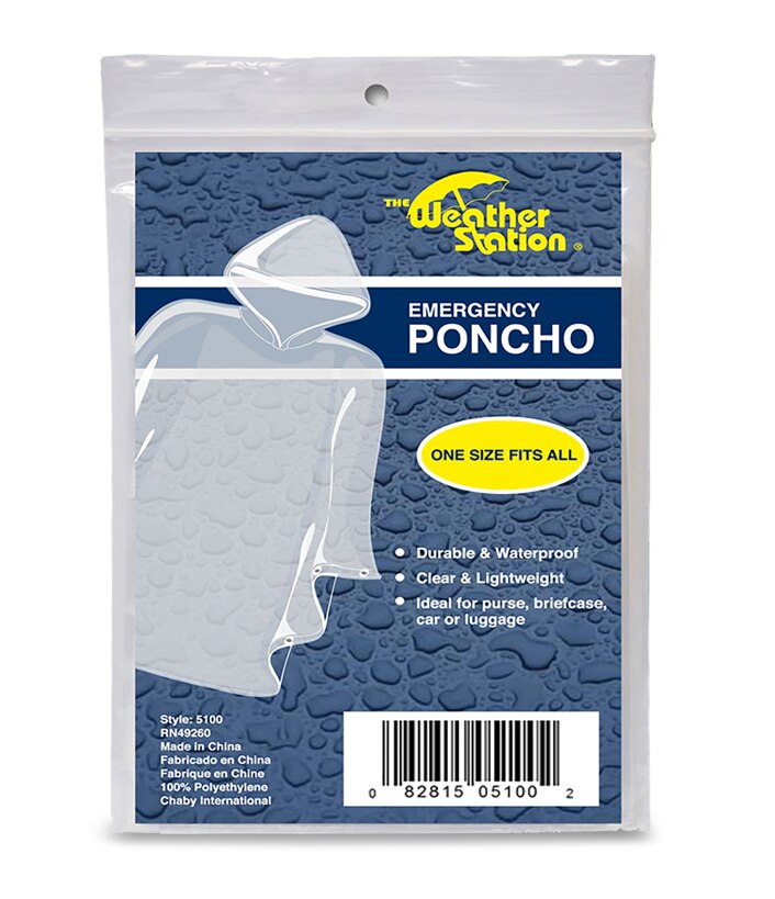 Weather Station Emergency Rain Poncho, Clear