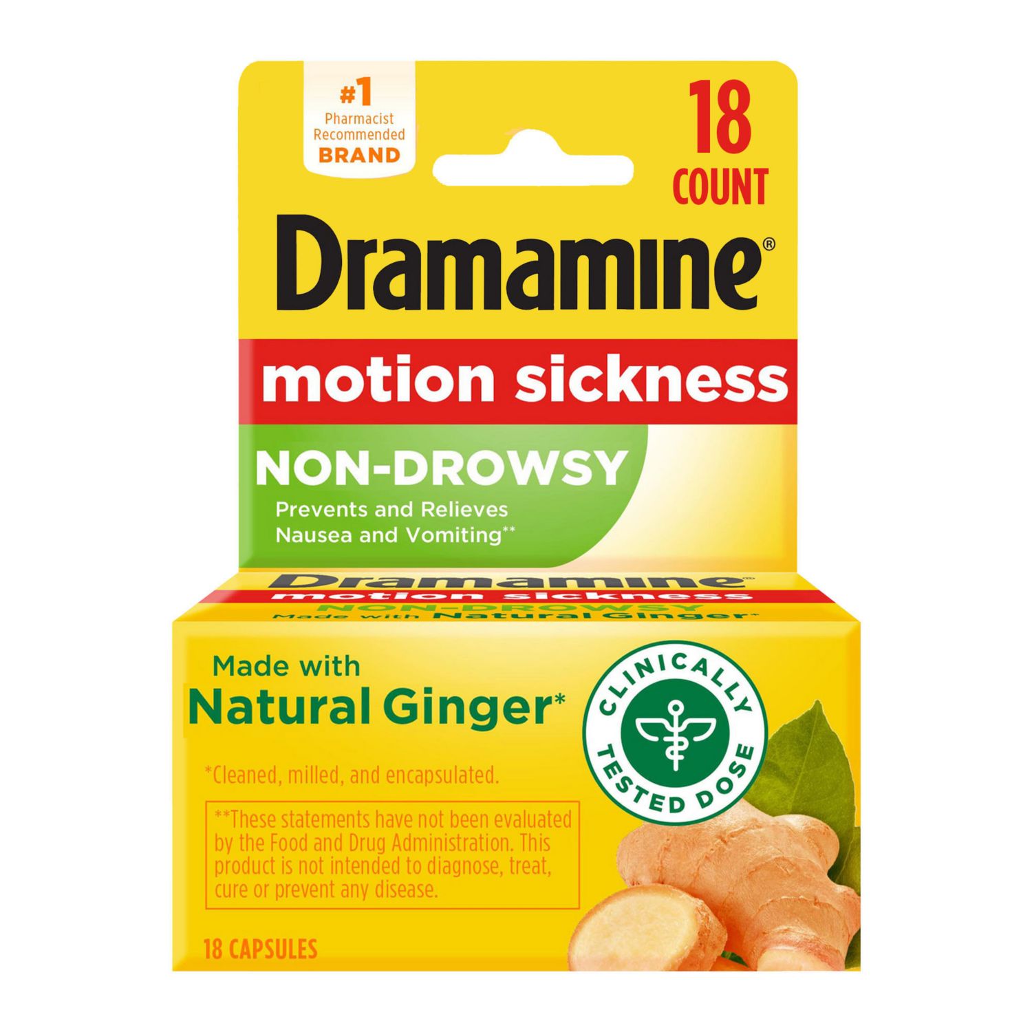 Advanced Herbals Motion Sickness Relief - Non-Drowsy, Naturals With Ginger, 18 CT