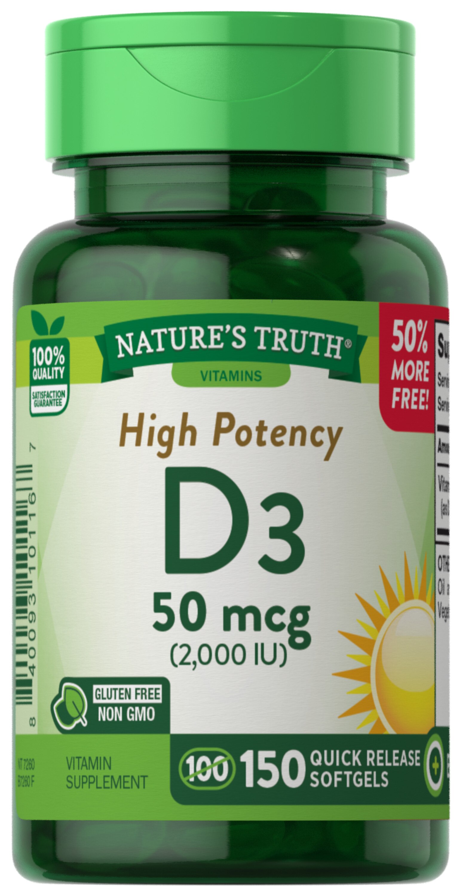 Nature's Truth High Potency Vitamin D3 Softgels, 50 mcg, 150 CT