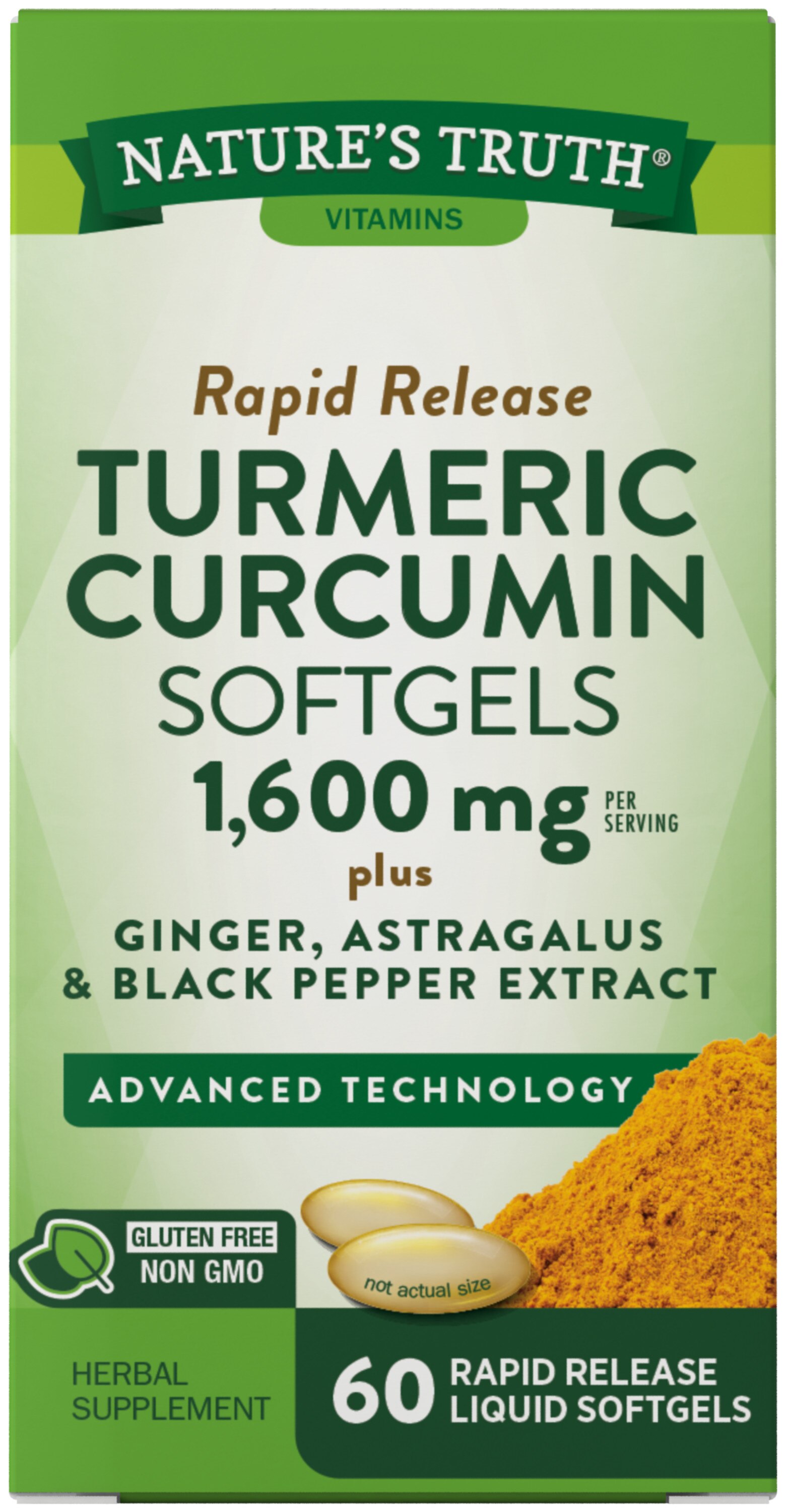 Nature's Truth Turmeric Curcumin Softgels, 1600 mg, 60 CT