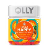 OLLY Hello Happy Gummies, Adult Gummy Worm Supplement, Vitamin D, Tropical Zing, 60CT, thumbnail image 1 of 5