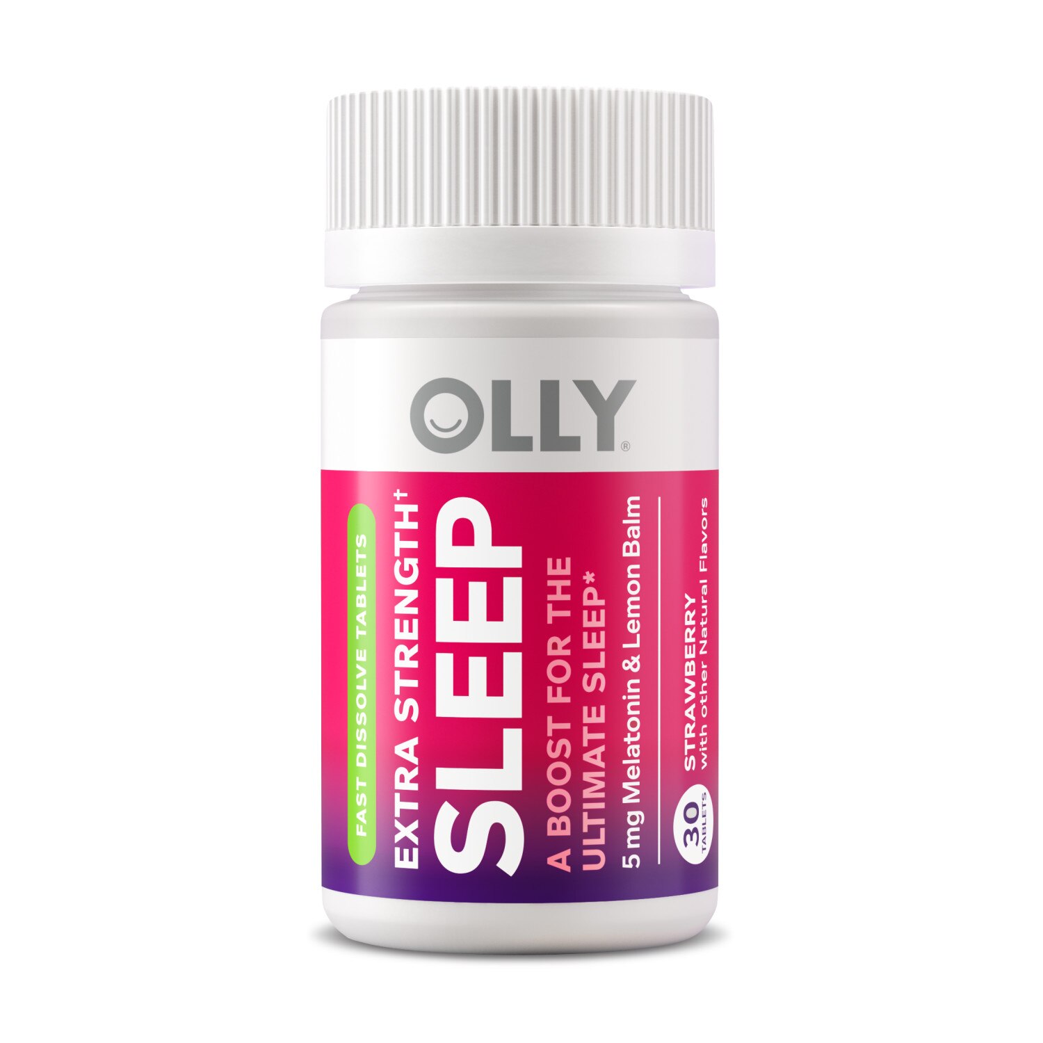 OLLY Extra Strength Sleep Fast Dissolve Tablets, 5mg Melatonin, Vegan, Strawberry, 30 CT