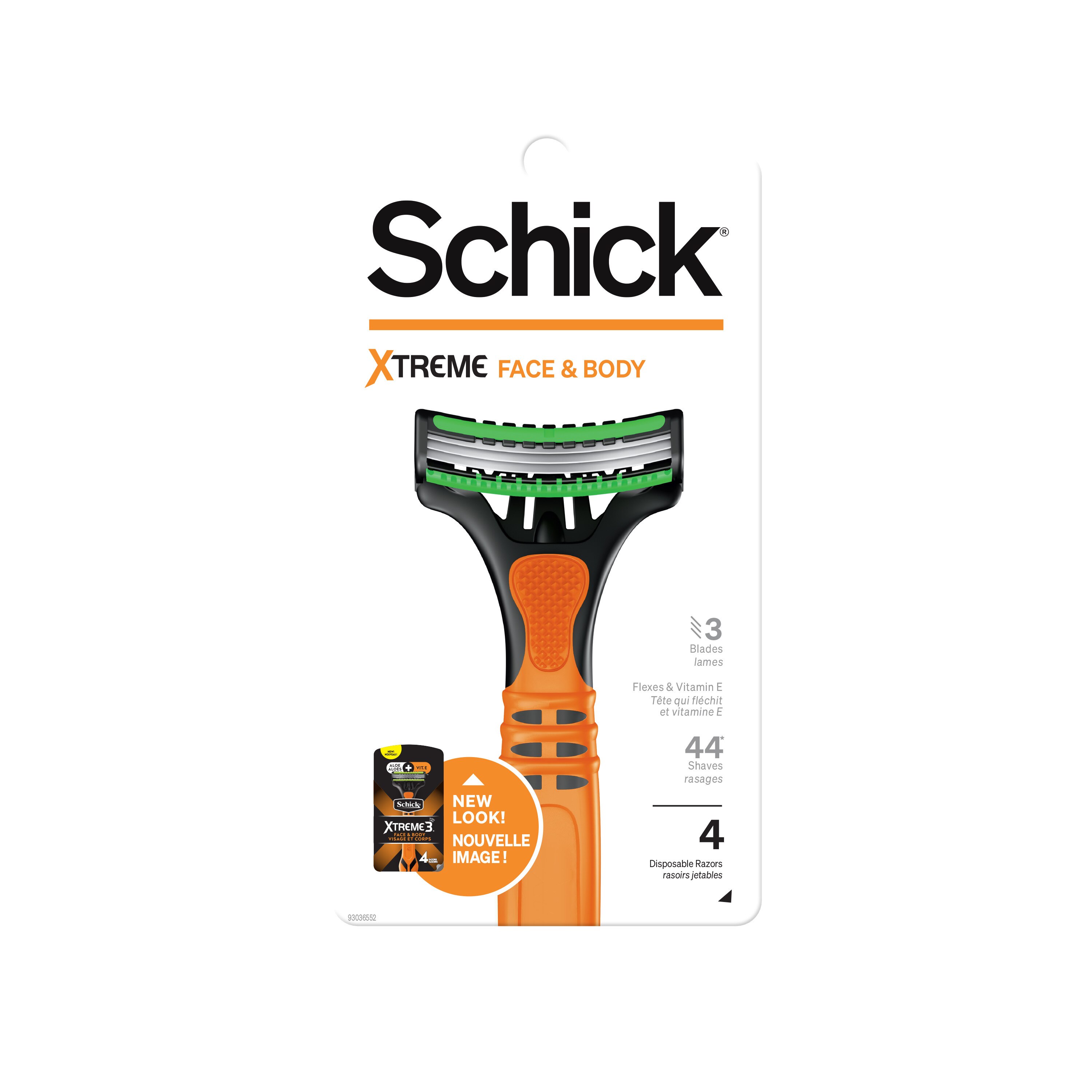 Schick Men's Xtreme Face & Body 3-Blade Disposable Razors, 4 CT