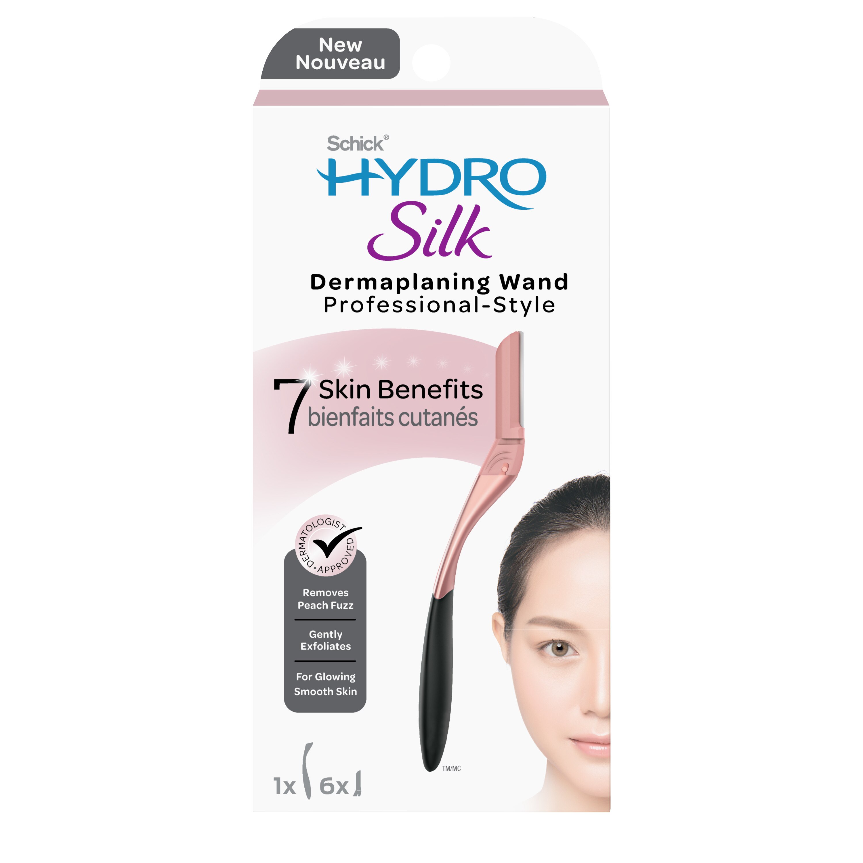 Schick Hydro Silk Dermaplaning Wand + 6 Razor Blade Refills