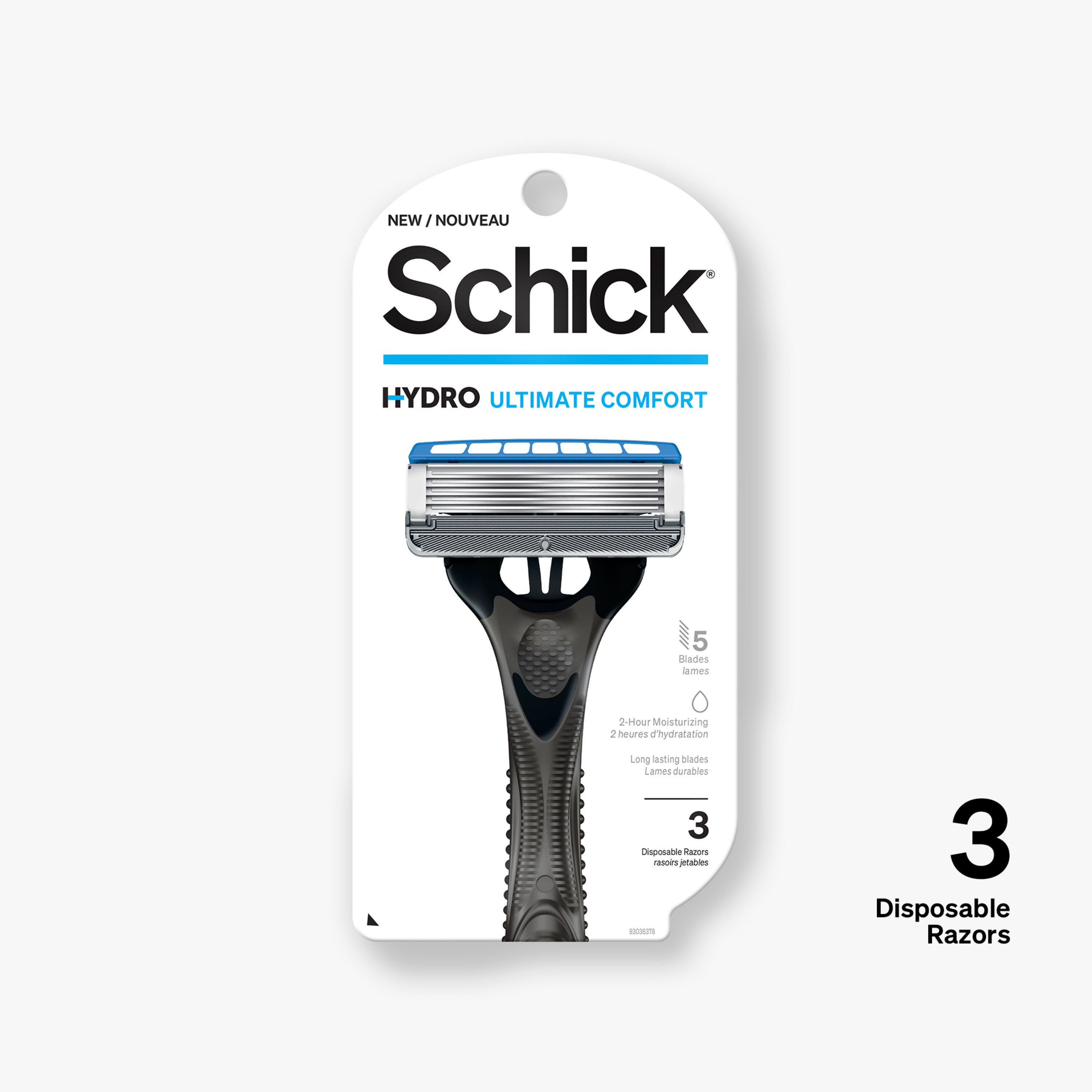 Schick Hydro Ultimate Comfort 5-Blade Disposable Razors, 3 CT