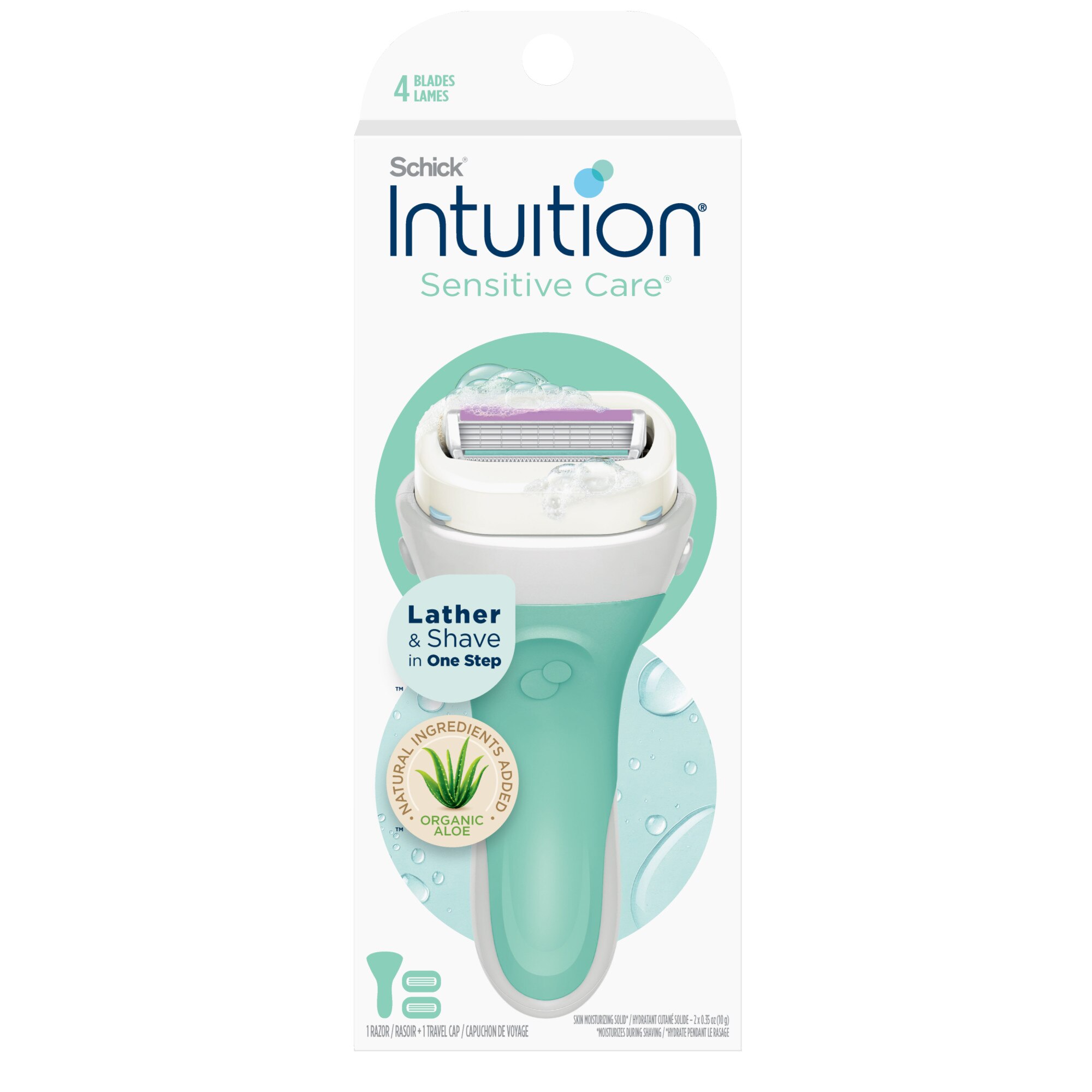 Schick Intuition Sensitive Care Organic Aloe Razor + 2 Razor Blade Refills