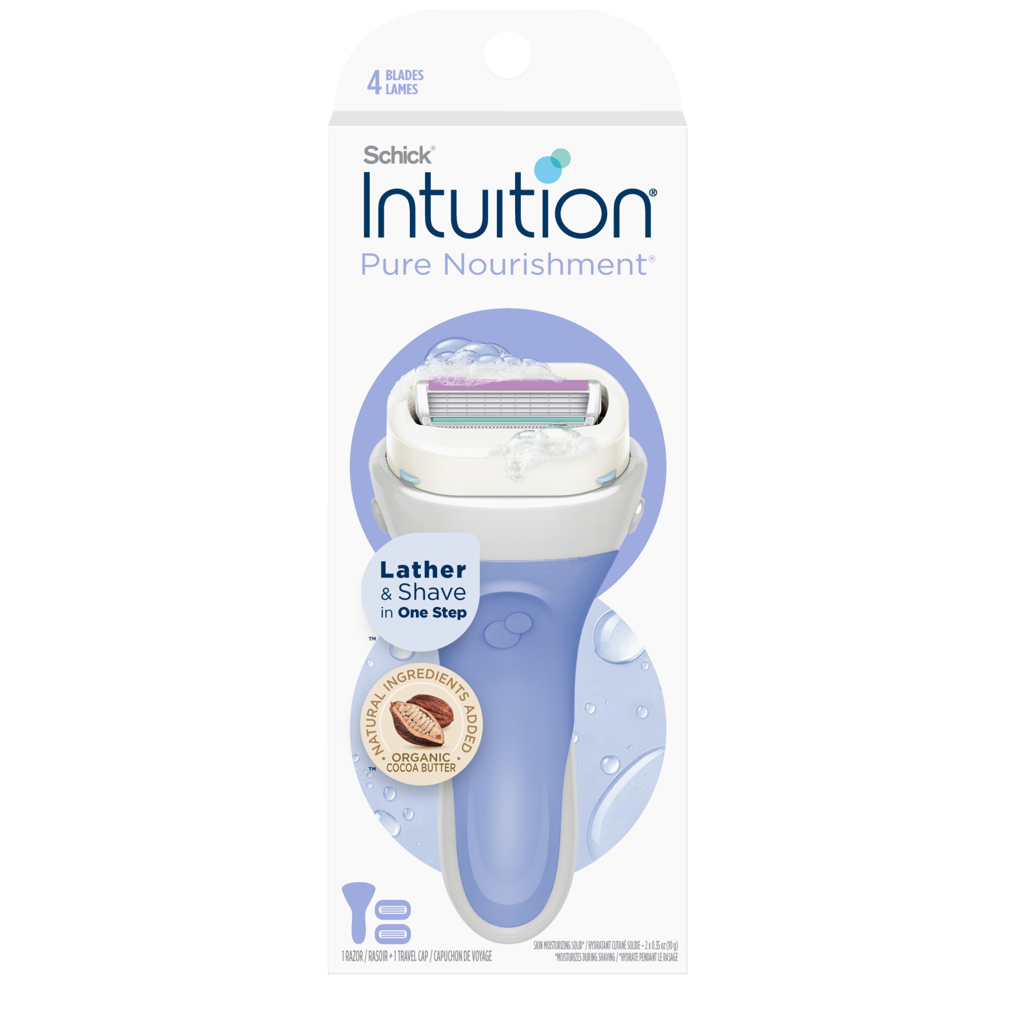 Schick Intuition Pure Nourishment 4-Blade Razor + 2 Razor Blade Refills