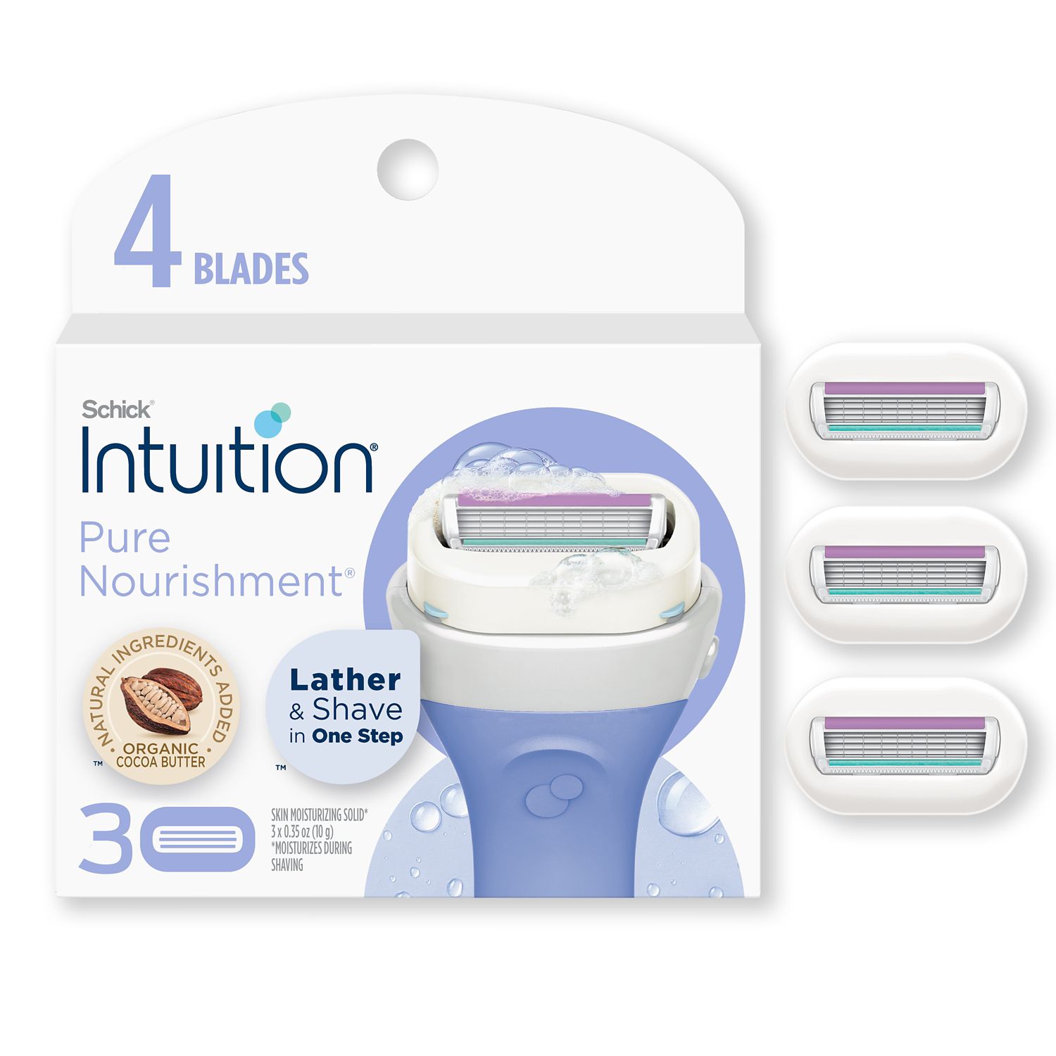 Schick Intuition Pure Nourishment 4-Blade Razor Blade Refills, 3 CT