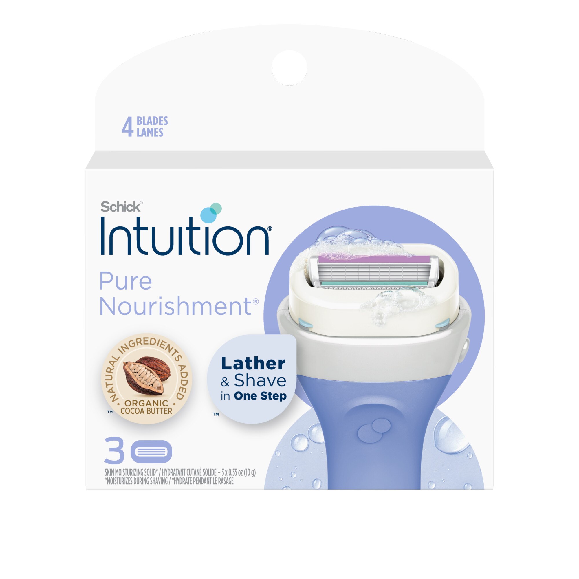 Schick Intuition Pure Nourishment 4-Blade Razor Blade Refills, 3 CT