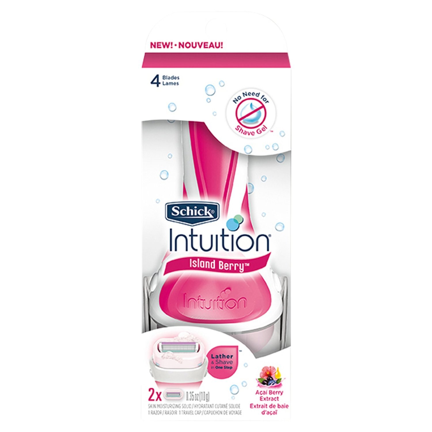 Schick Intuition Island Berry 4-Blade Razor + 2 Razor Blade Refills