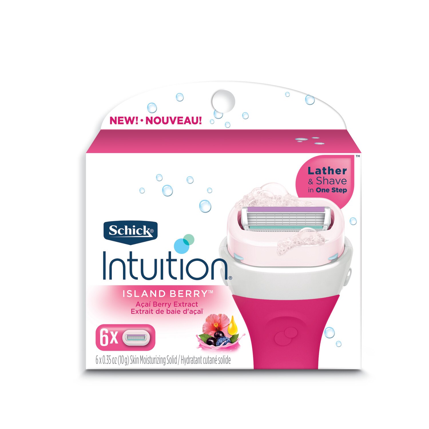 Schick Intuition 4-Blade Razor Blade Refills, Island Berry, 6 CT