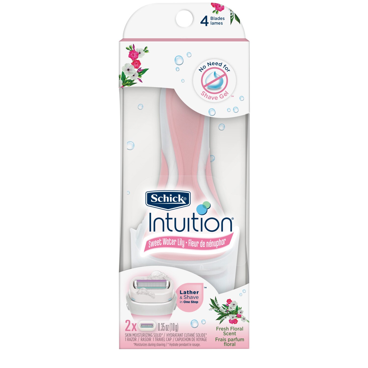 Schick Intuition Sweet Water Lily Razor Handle + 2 Refills