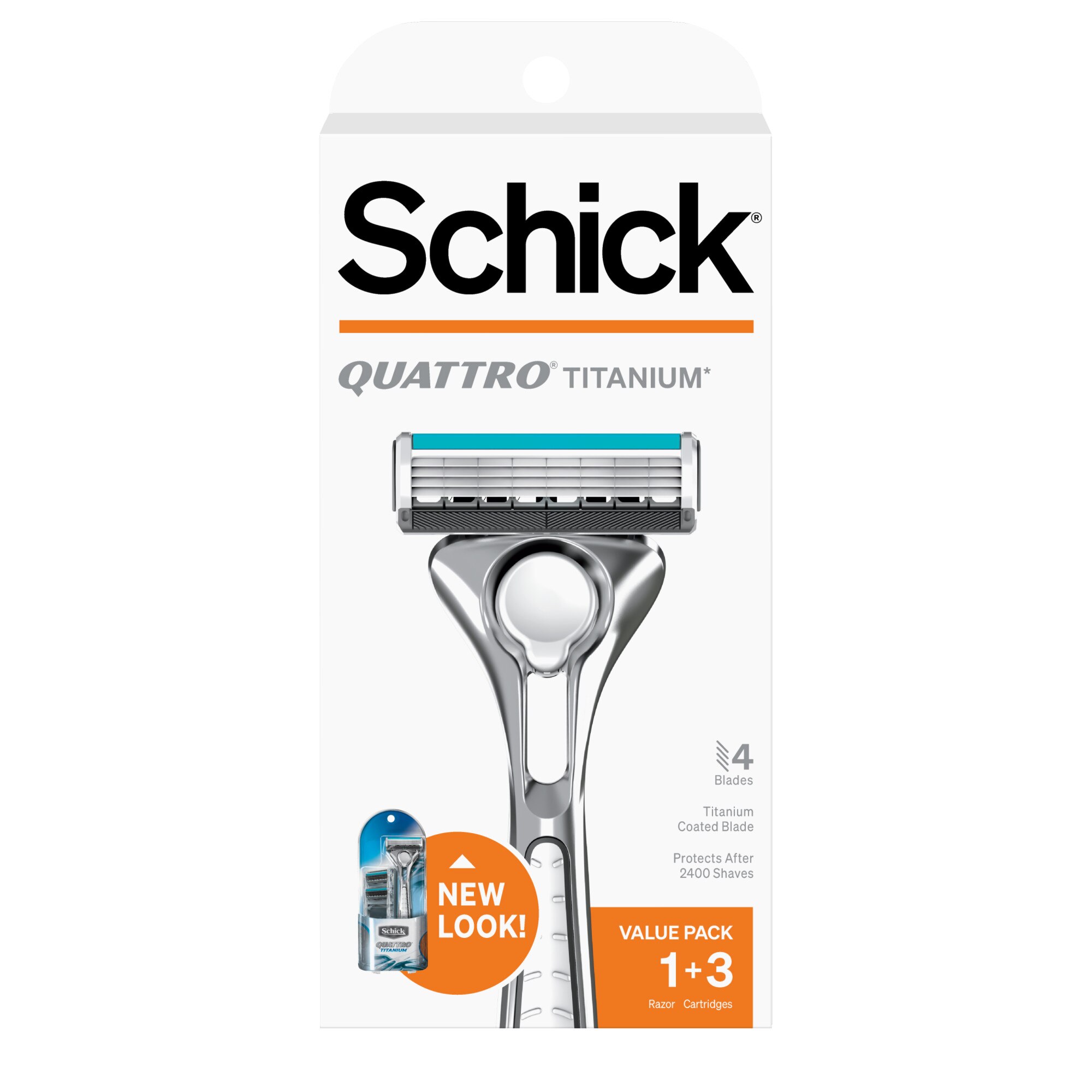 Schick Quattro Titanium 4-Blade Razor + 3 Razor Blade Refills