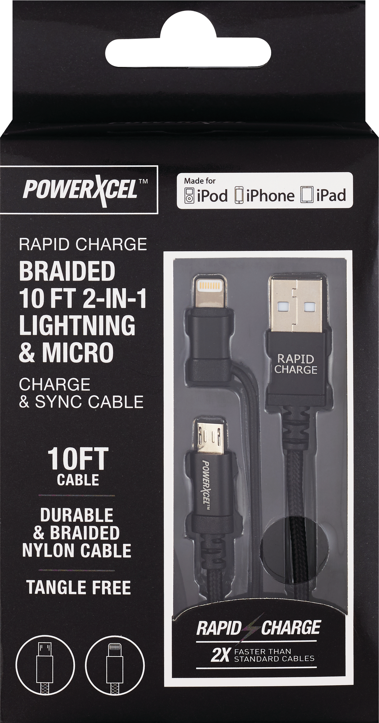 Rapid Charge Braided 10Ft 2-In-1 Lightning & Micro Charge & Sync Cable