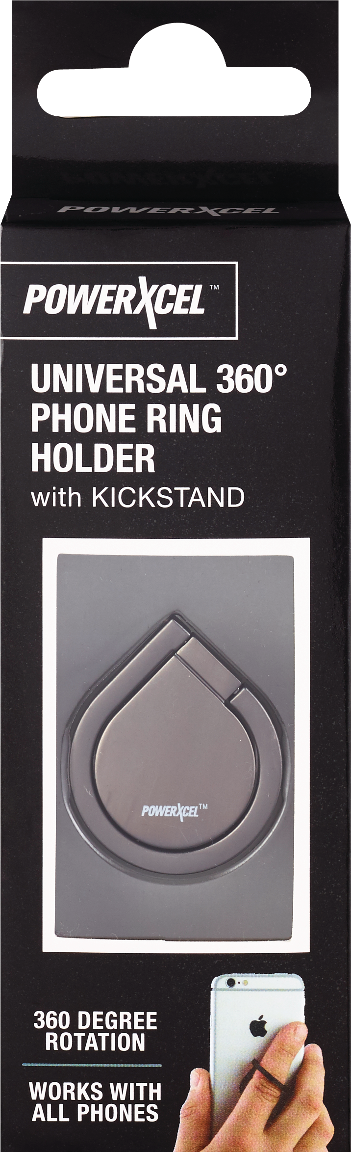 Universal 360 Degree Phone Ring Holder with Kickstand, Black