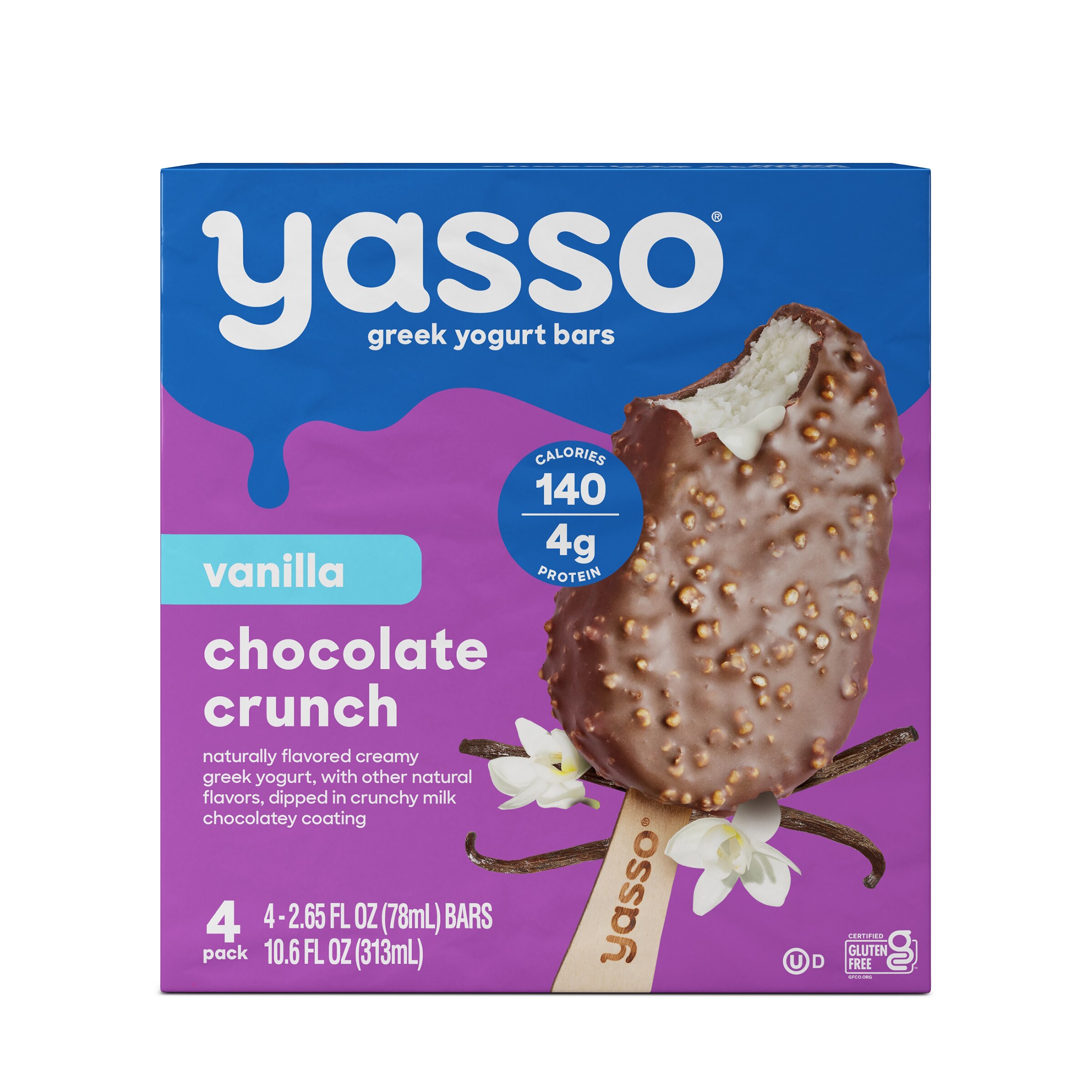 Yasso, Greek Yogurt Bars, Vanilla Chocolate Crunch, 4 CT