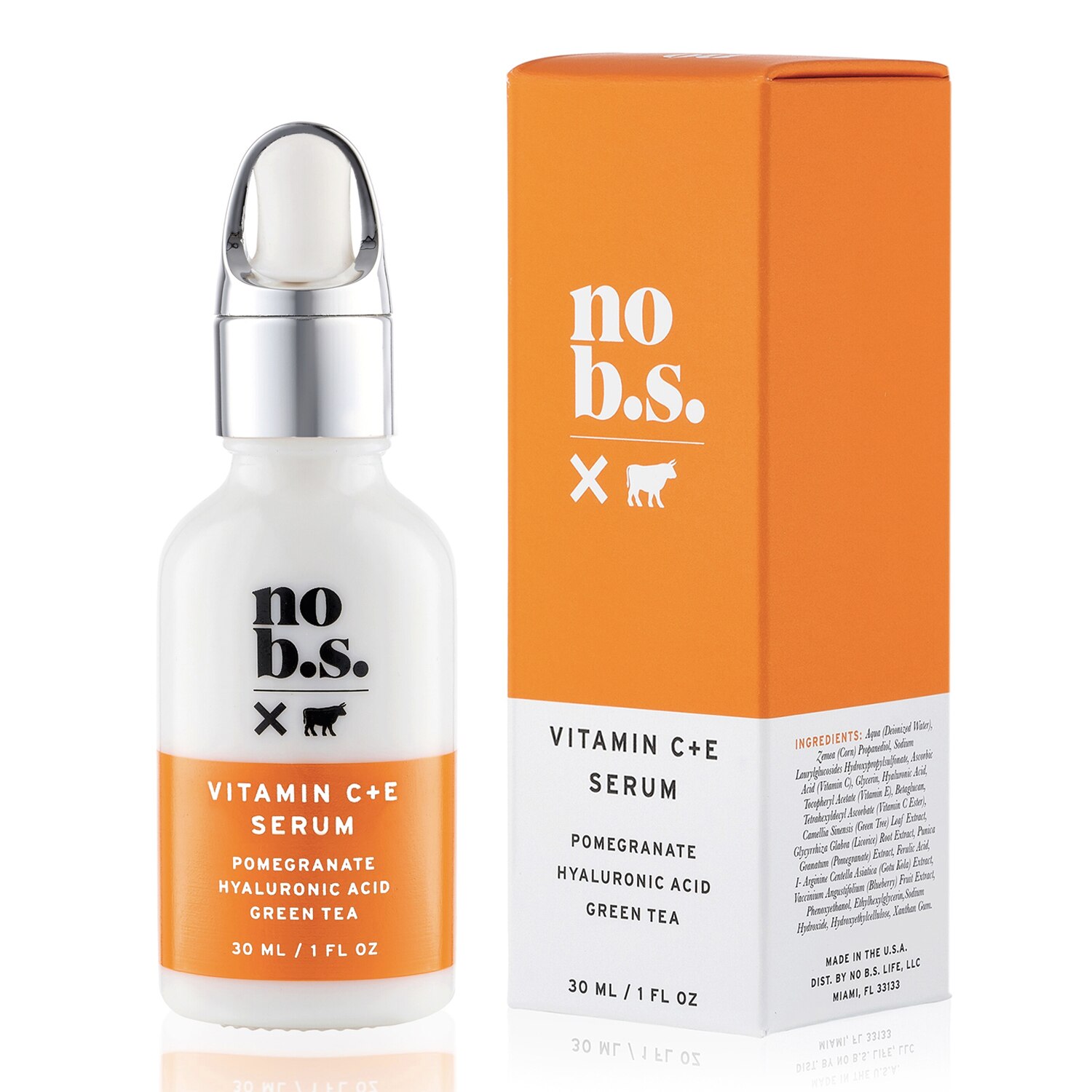 No BS Vitamin C + E Serum with Hyaluronic Acid, Gotu Kola & Ferulic Acid, 1 OZ