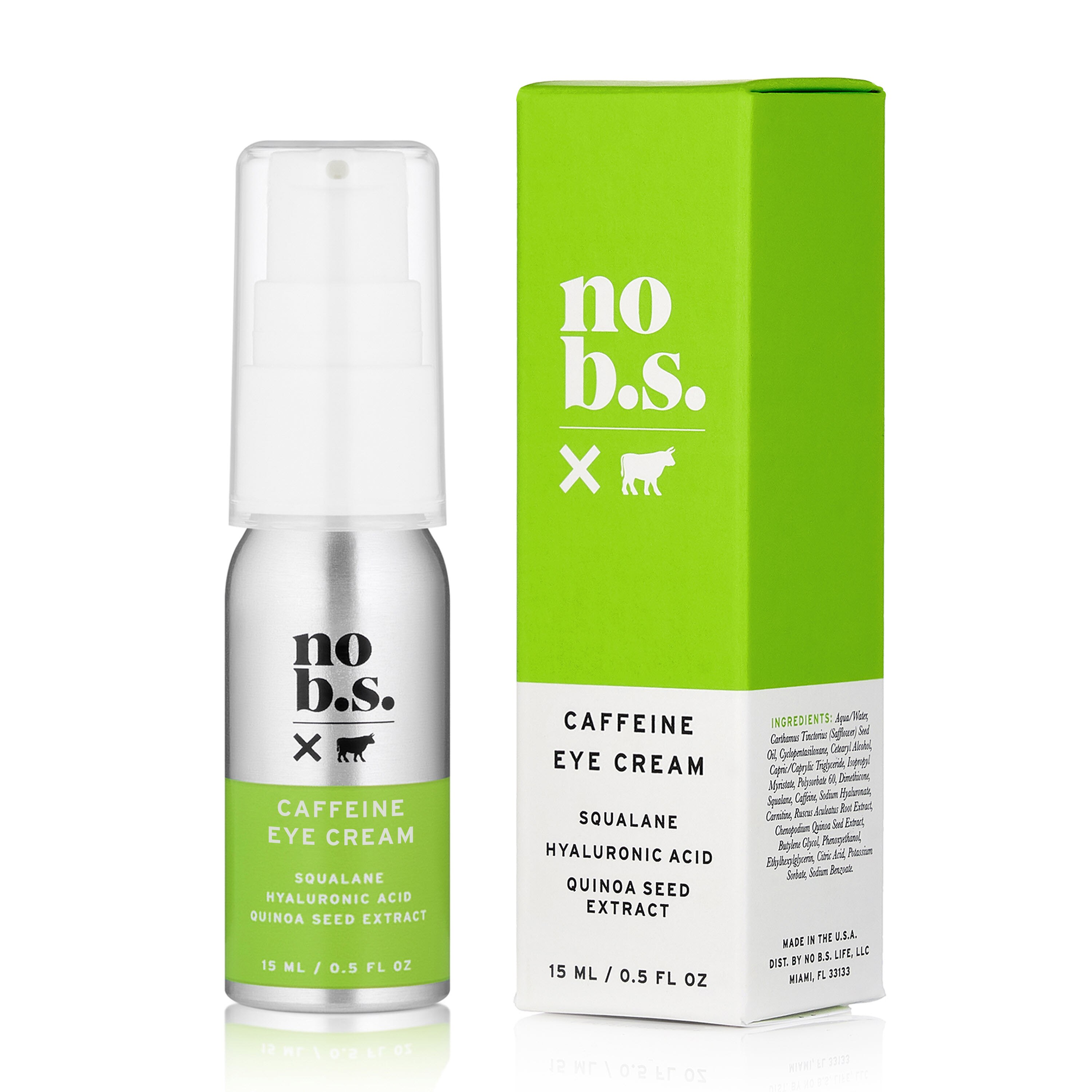 No BS Caffeine Eye Cream with Hyaluronic Acid & Squalane, 0.5 OZ