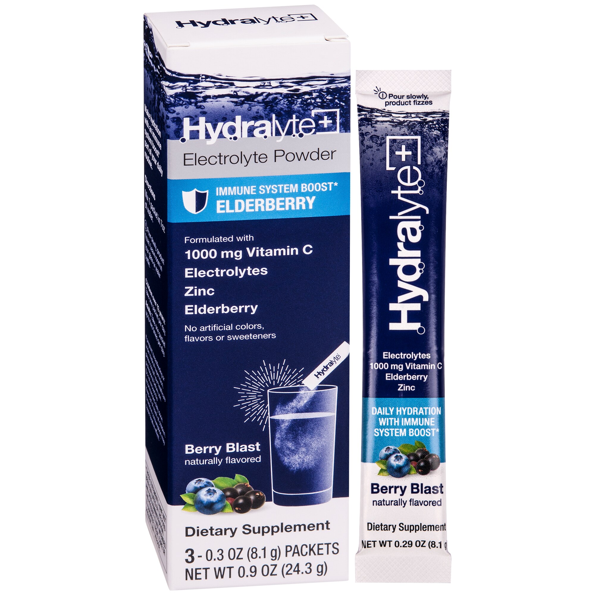 Hydralyte Electrolyte Powder Immune System Boost Sticks, Elderberry, 3 CT