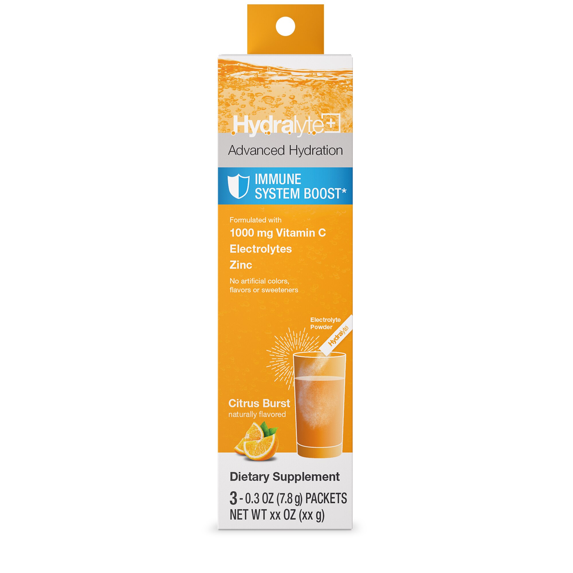 Hydralyte Advanced Hydration Immune System Boost Electrolyte Powder Sticks, Citrus Burst, 3 CT