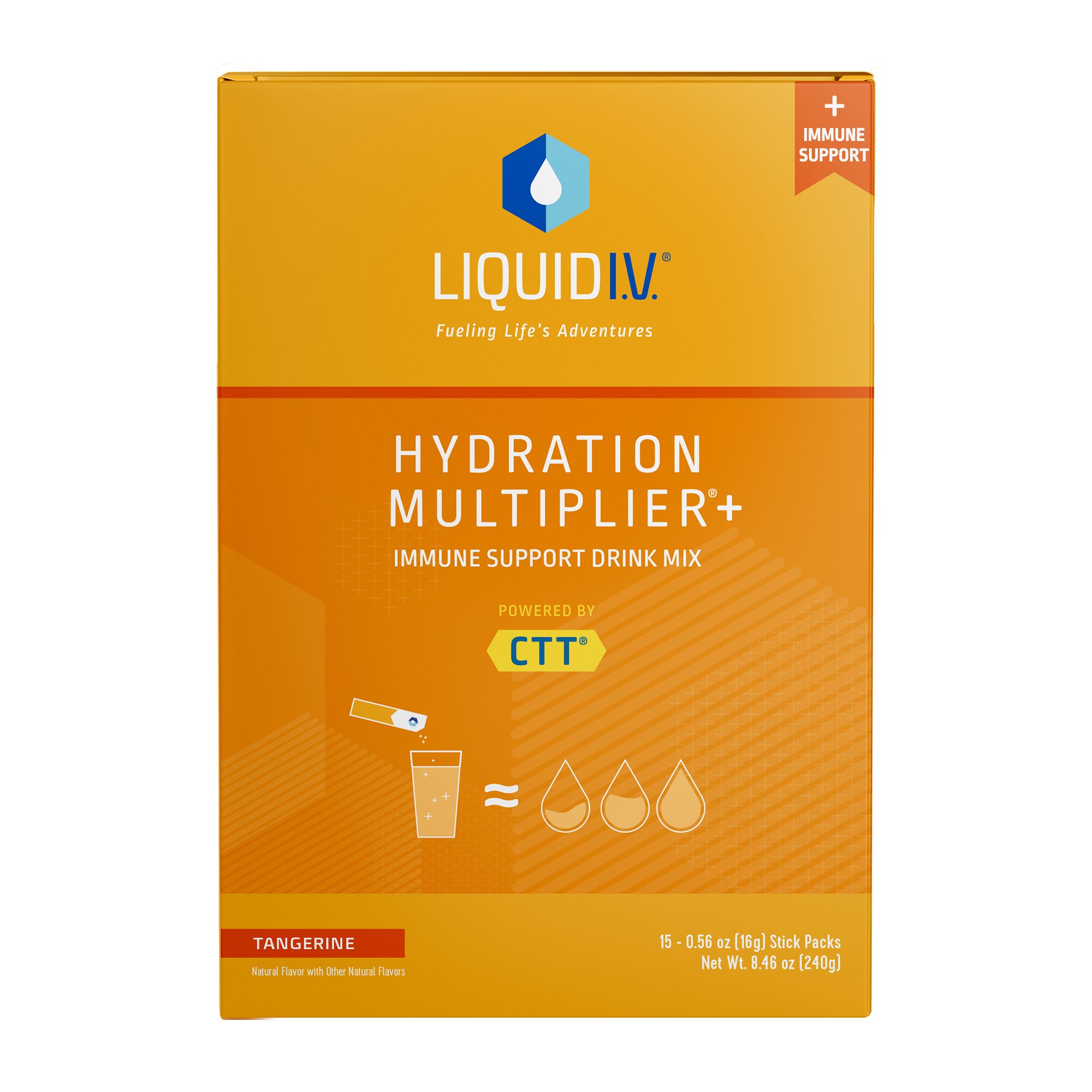 Liquid I.V. Hydration Multiplier + Immune Support, Electrolyte Powder Packet Drink Mix, Tangerine, 15 CT