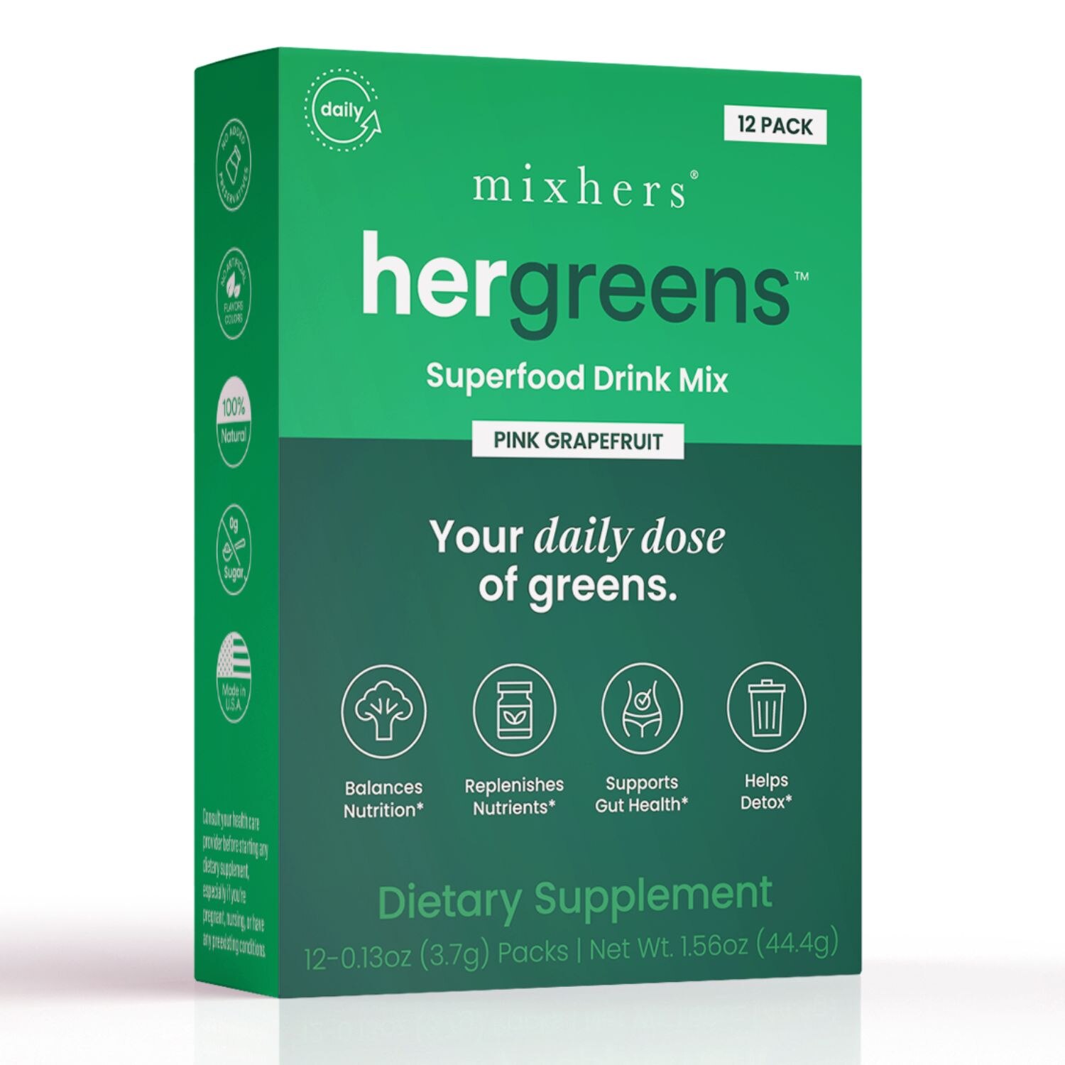 Mixhers Hergreens Superfood Drink Mix, Pink Grapefruit, 12 CT