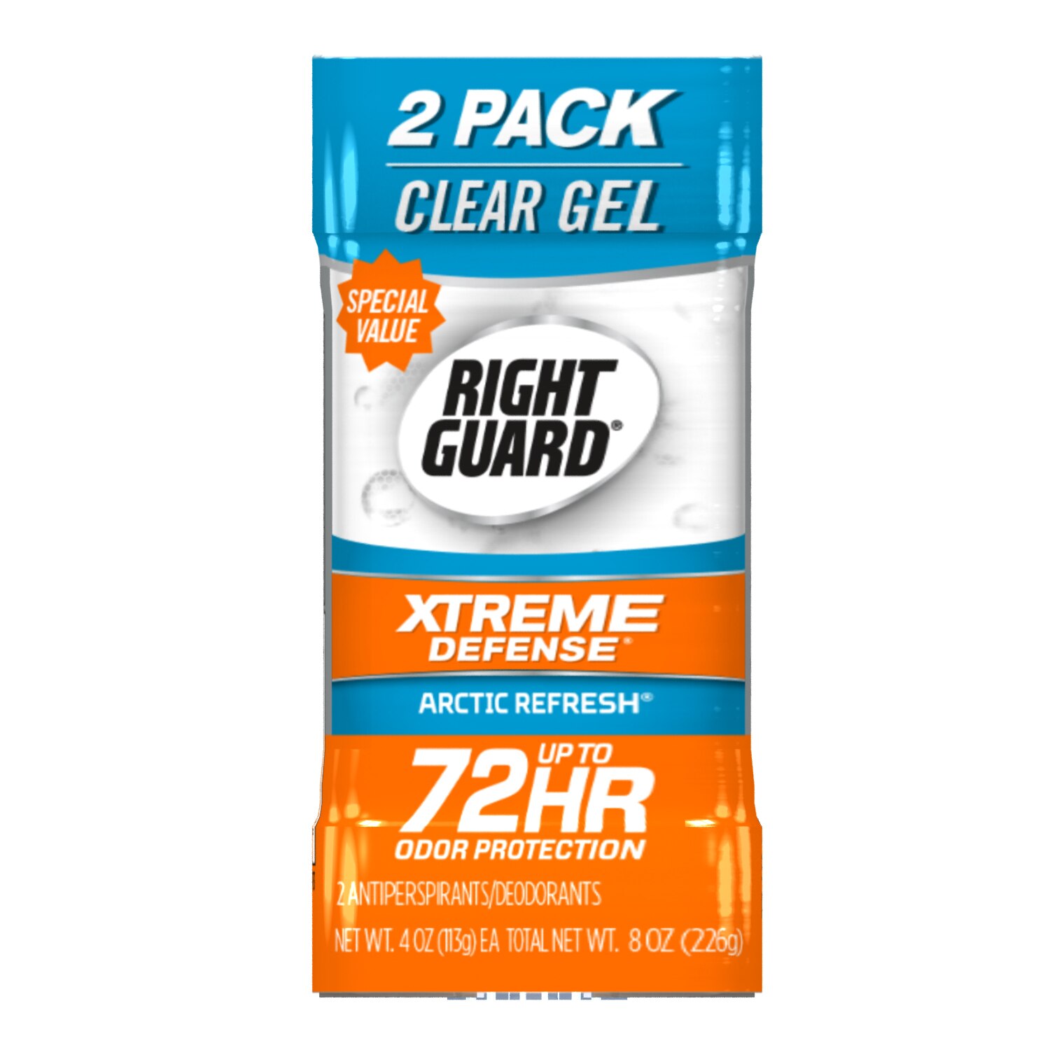 Right Guard 72-Hour Xtreme Defense Antiperspirant & Deodorant Stick, Arctic Refresh, 4 OZ, 2 Pack